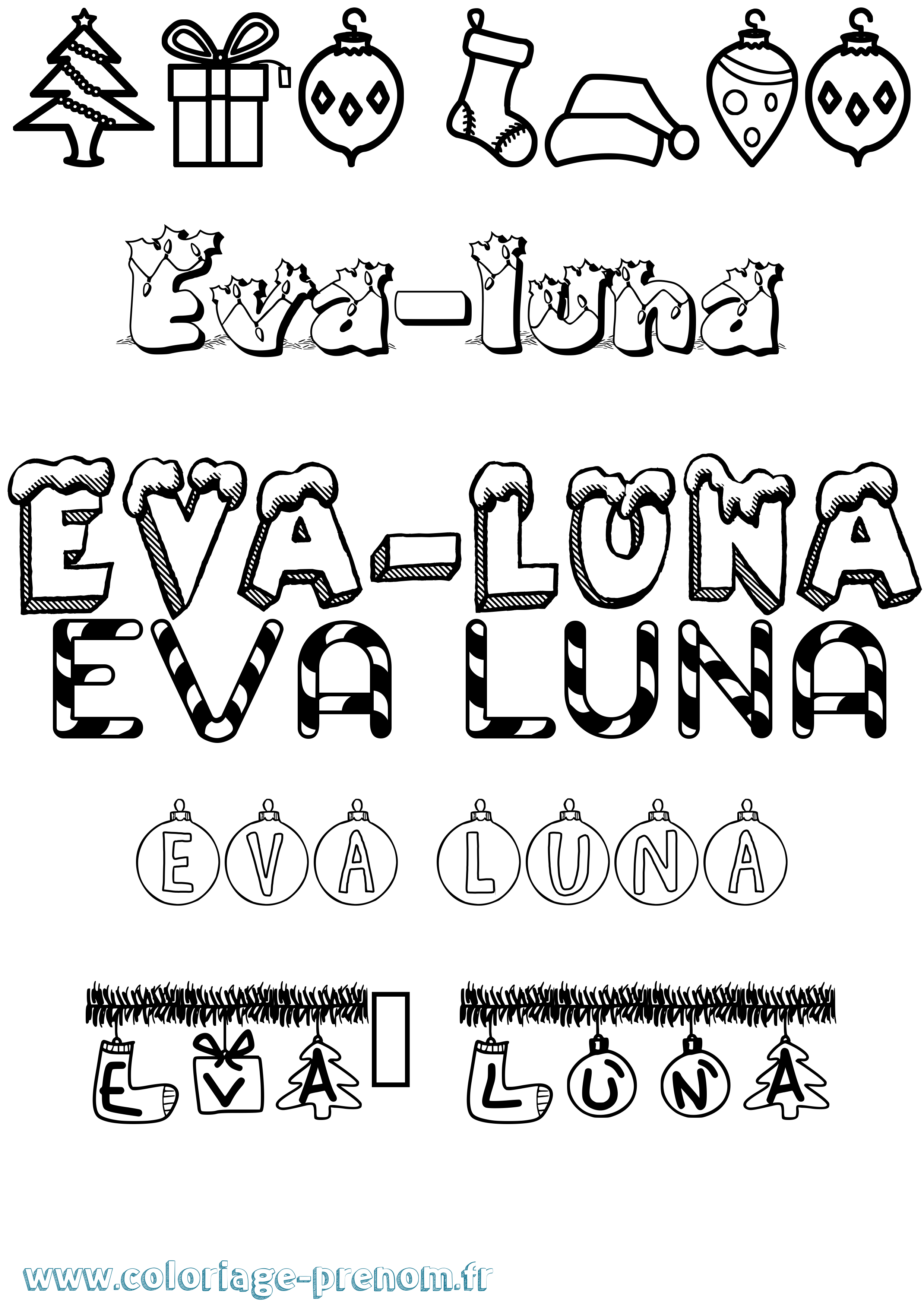 Coloriage Eva-Luna Noël Coloriage prénom Eva-Luna Noël