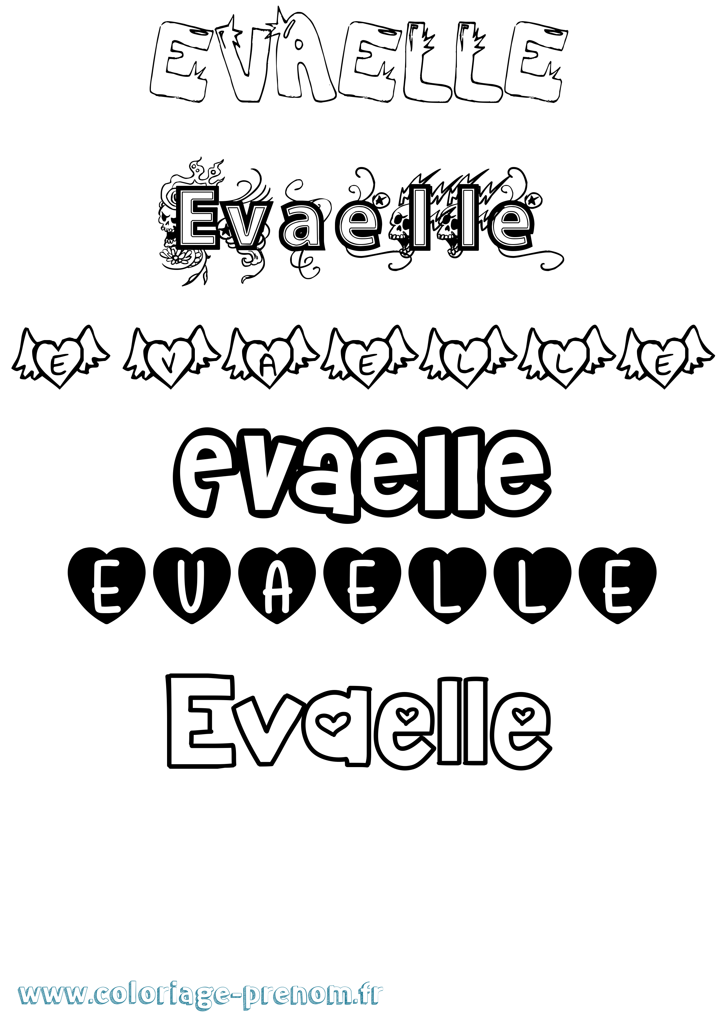 Coloriage Evaelle Girly Coloriage prénom Evaelle Girly