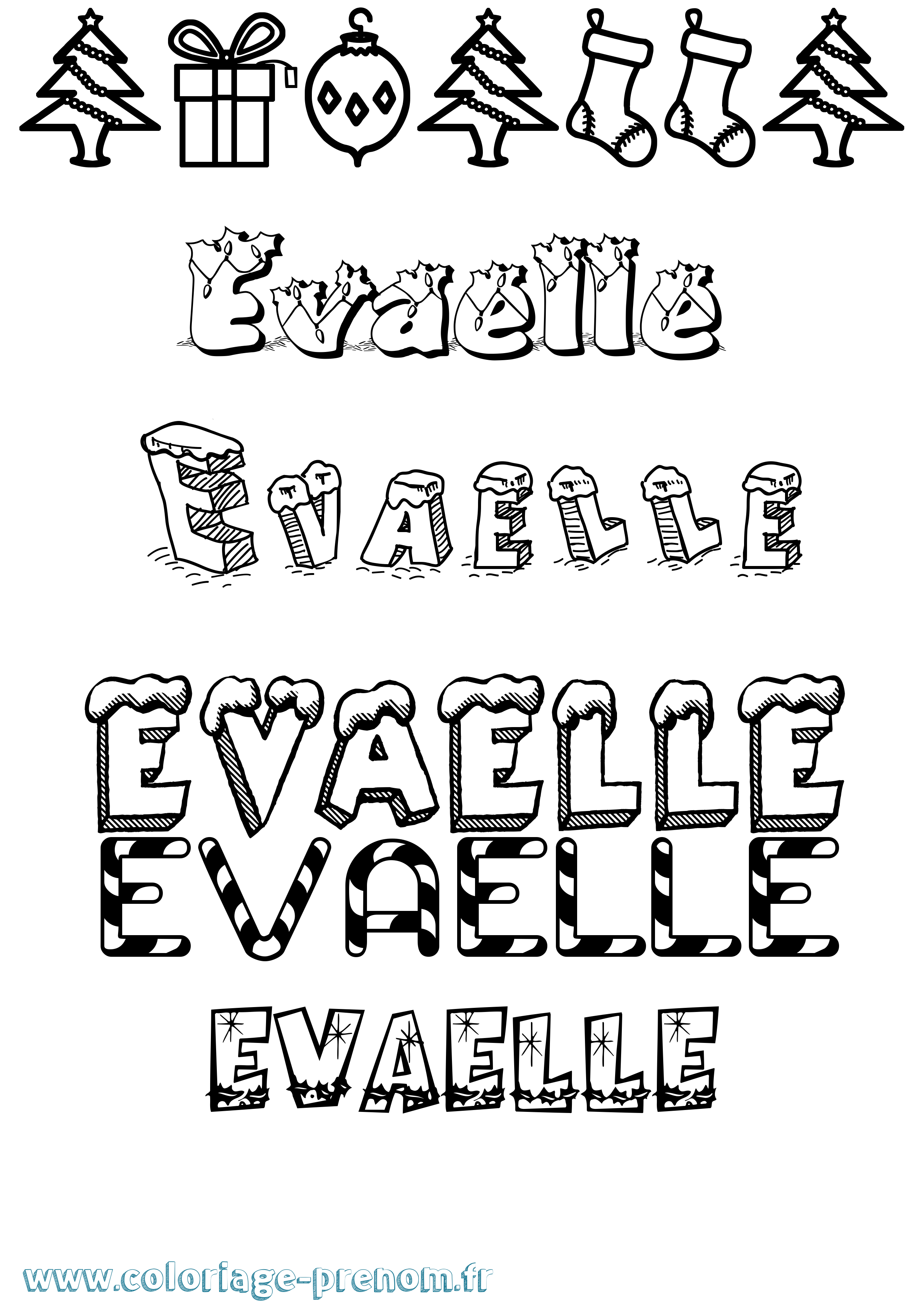 Coloriage Evaelle Noël Coloriage prénom Evaelle Noël