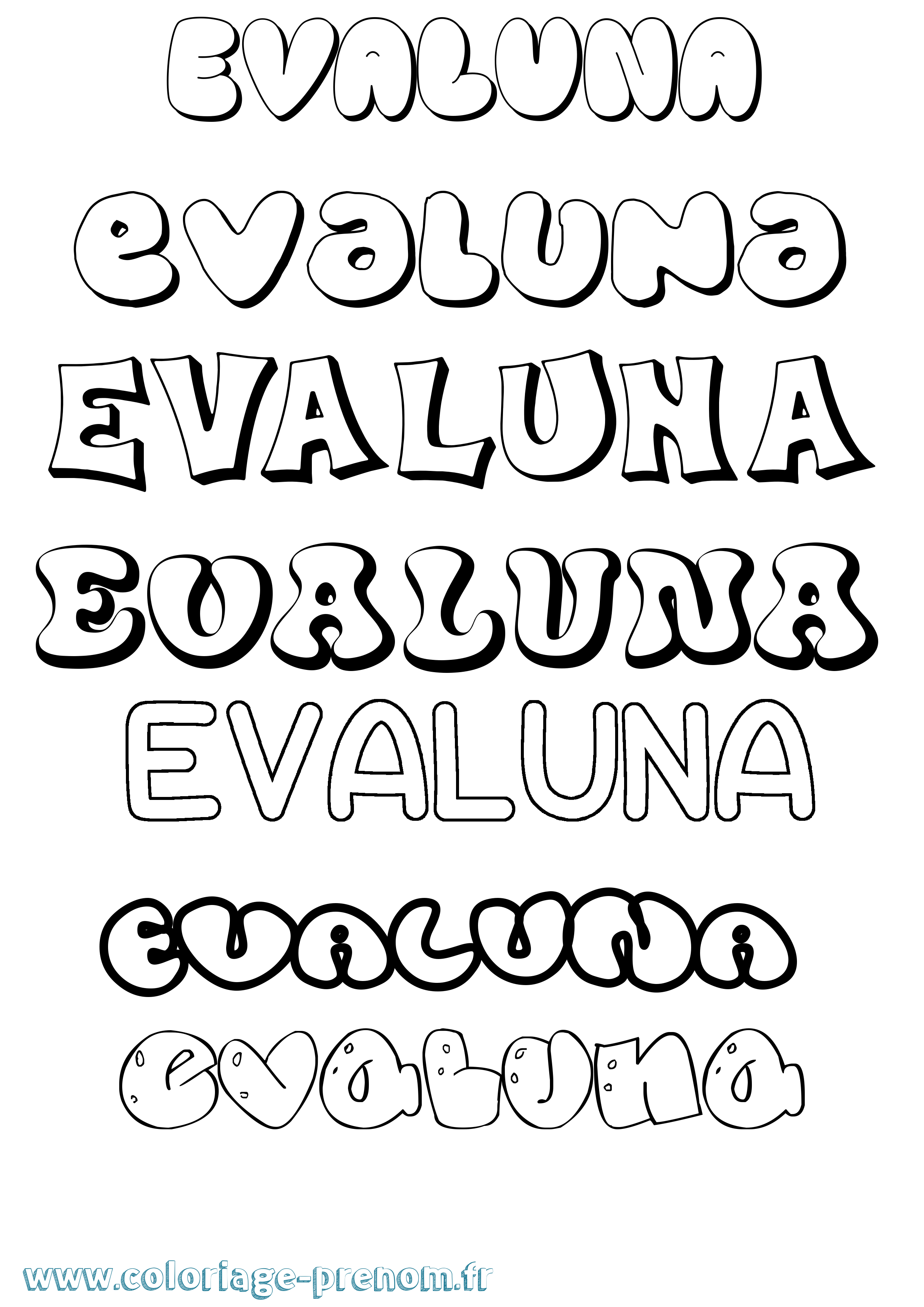 Coloriage Evaluna Bubble Coloriage prénom Evaluna Bubble