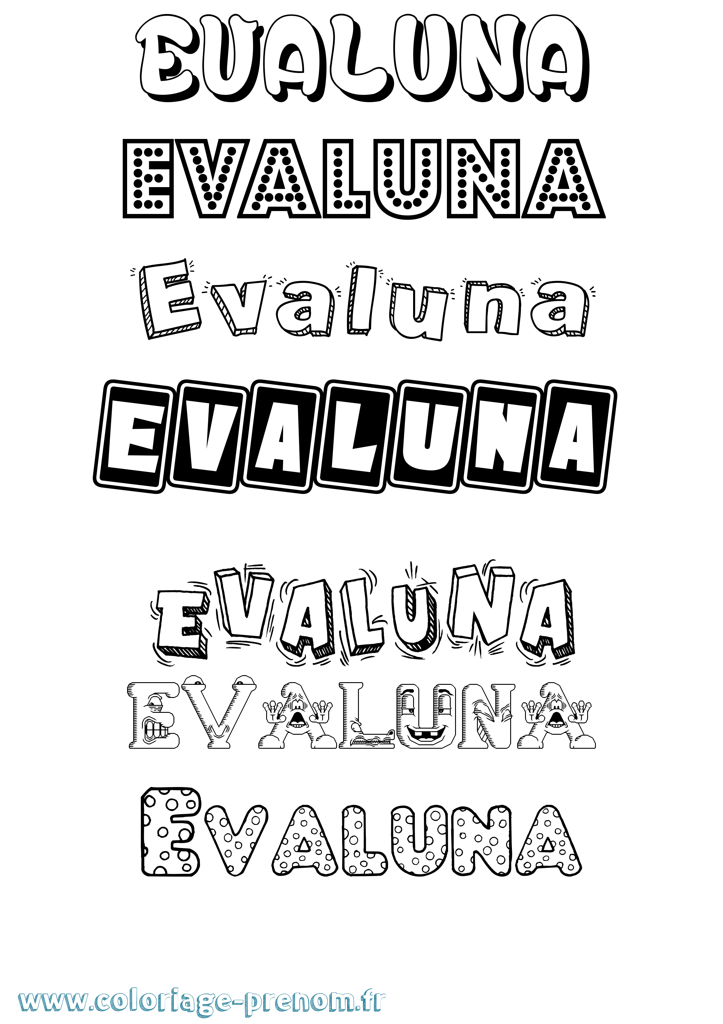 Coloriage Evaluna Fun Coloriage prénom Evaluna Fun
