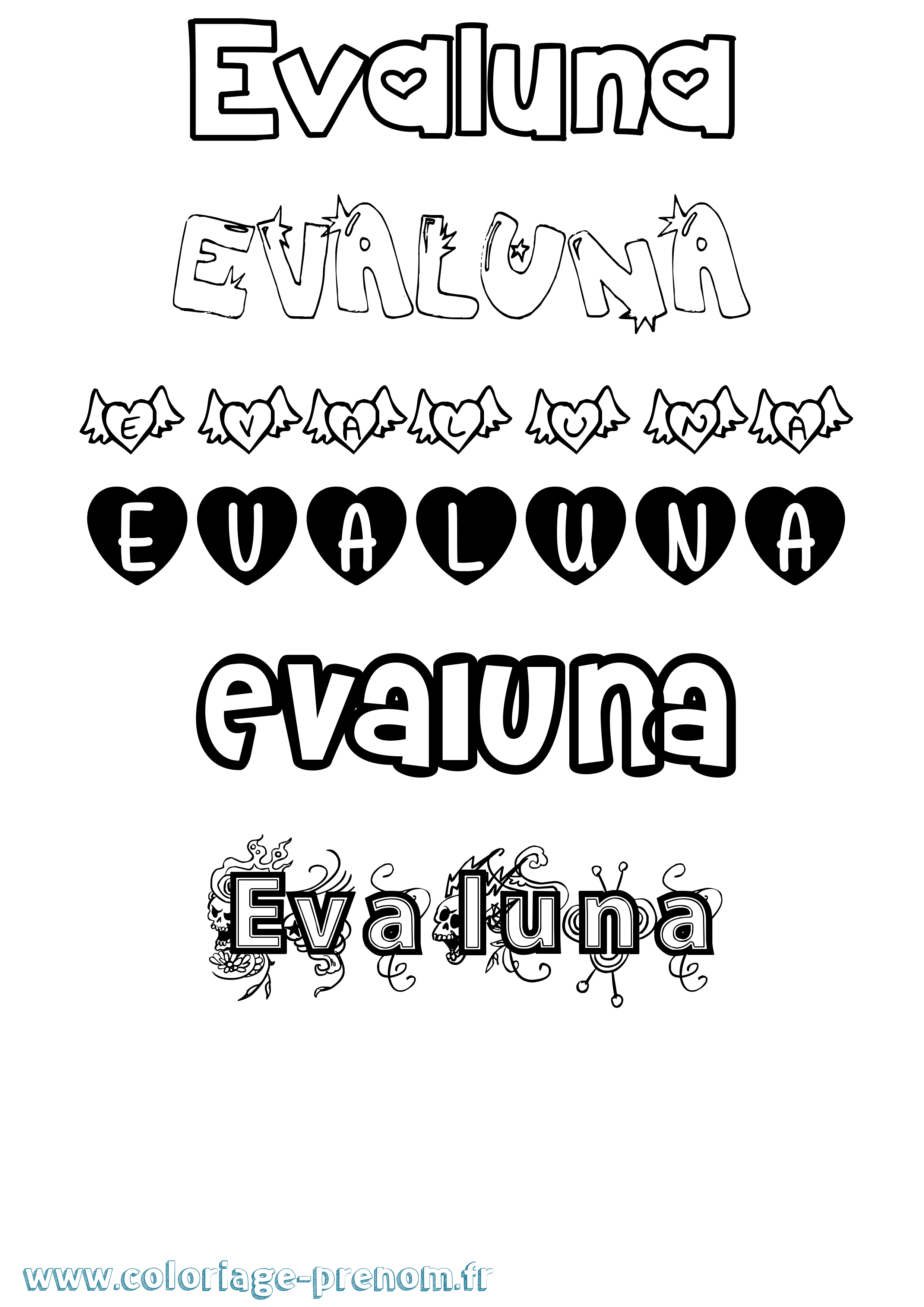 Coloriage Evaluna Girly Coloriage prénom Evaluna Girly