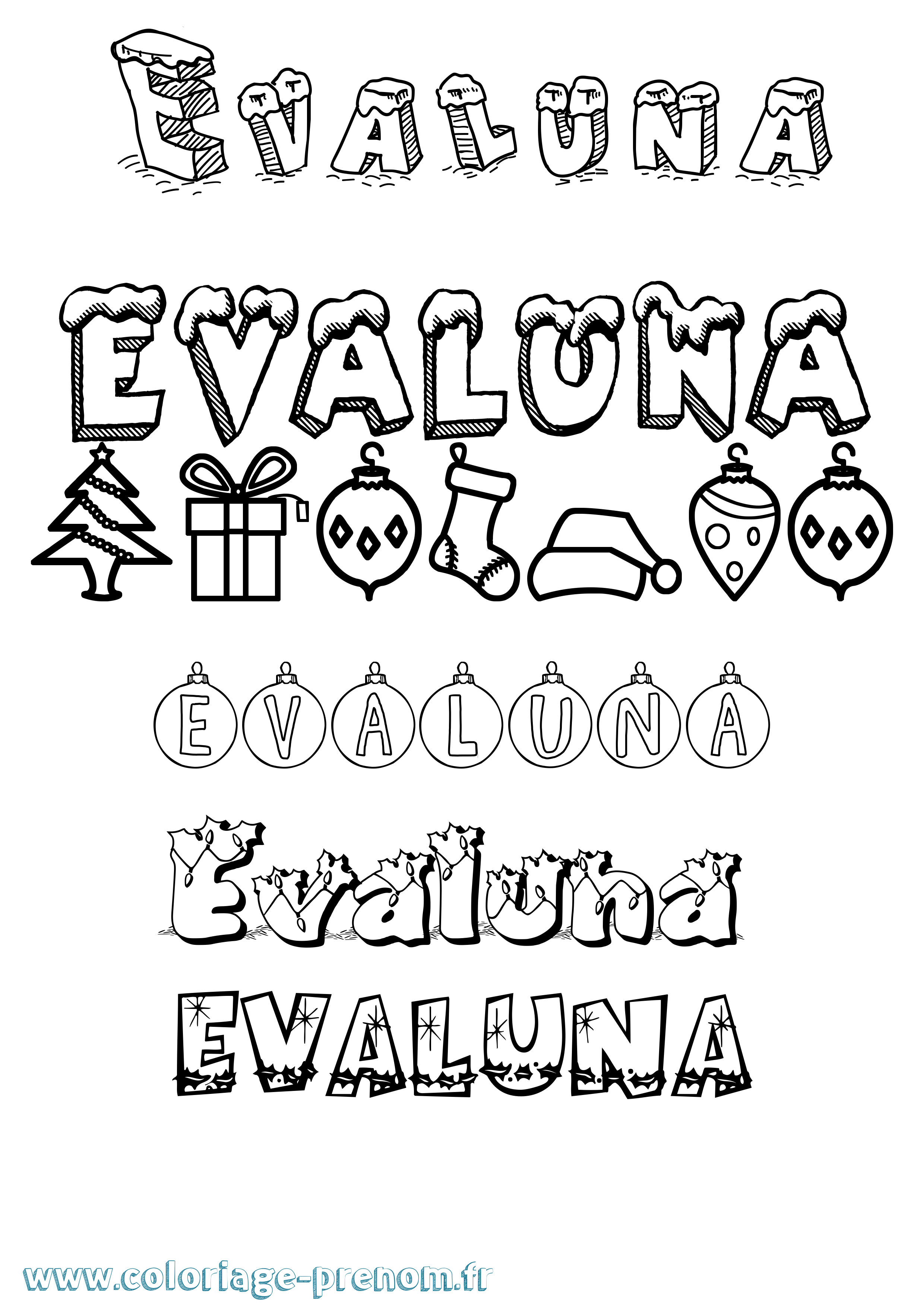 Coloriage Evaluna Noël Coloriage prénom Evaluna Noël