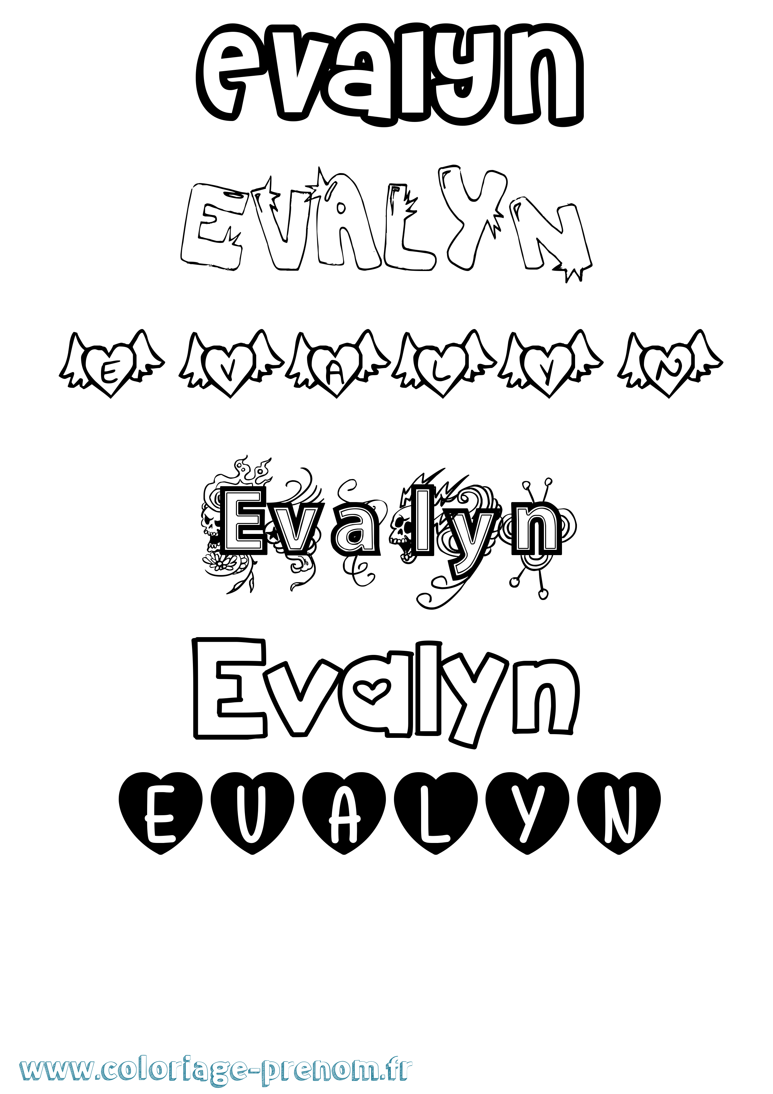 Coloriage Evalyn Girly Coloriage prénom Evalyn Girly