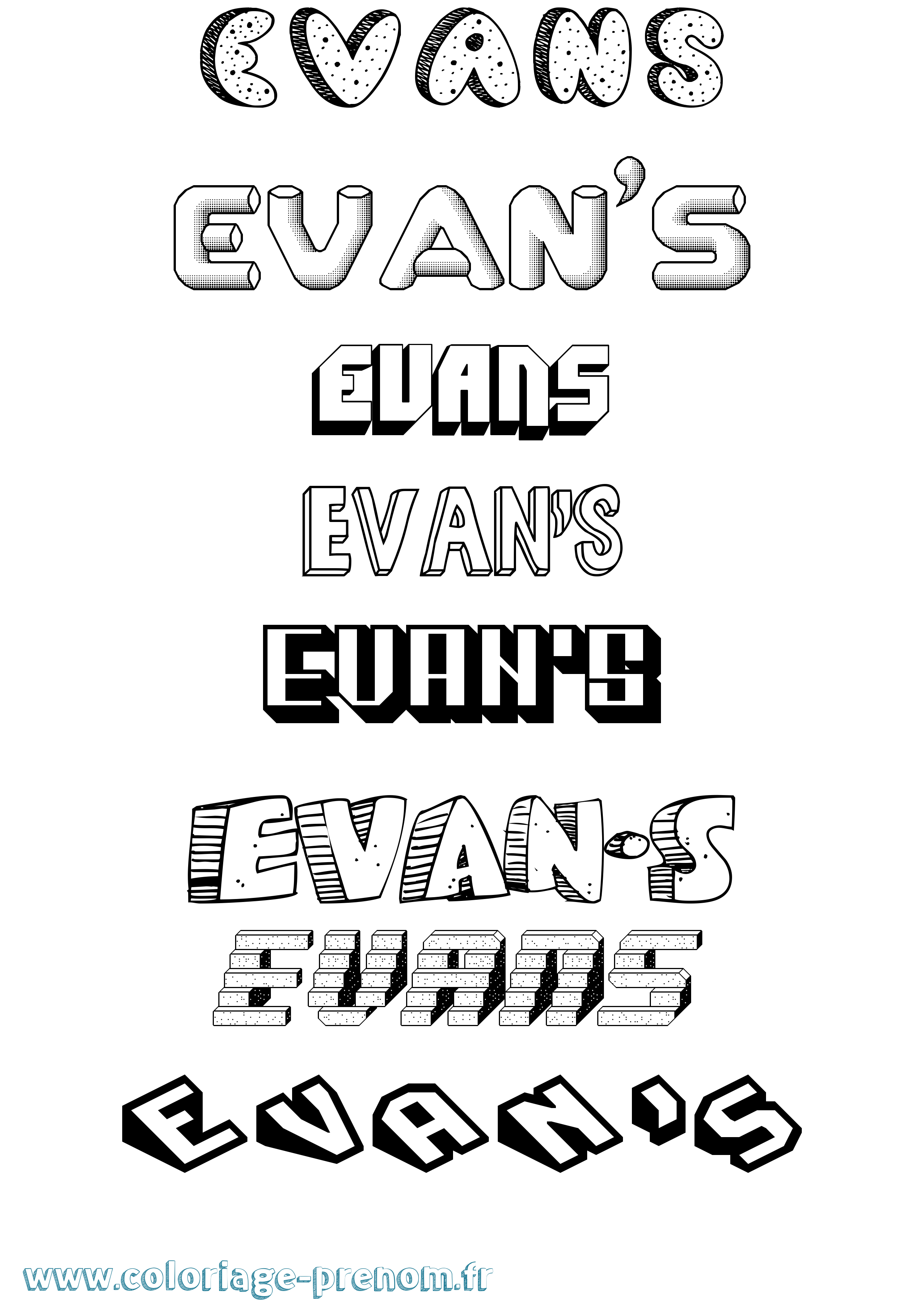 Coloriage Evan'S Effet 3D Coloriage prénom Evan'S Effet 3D