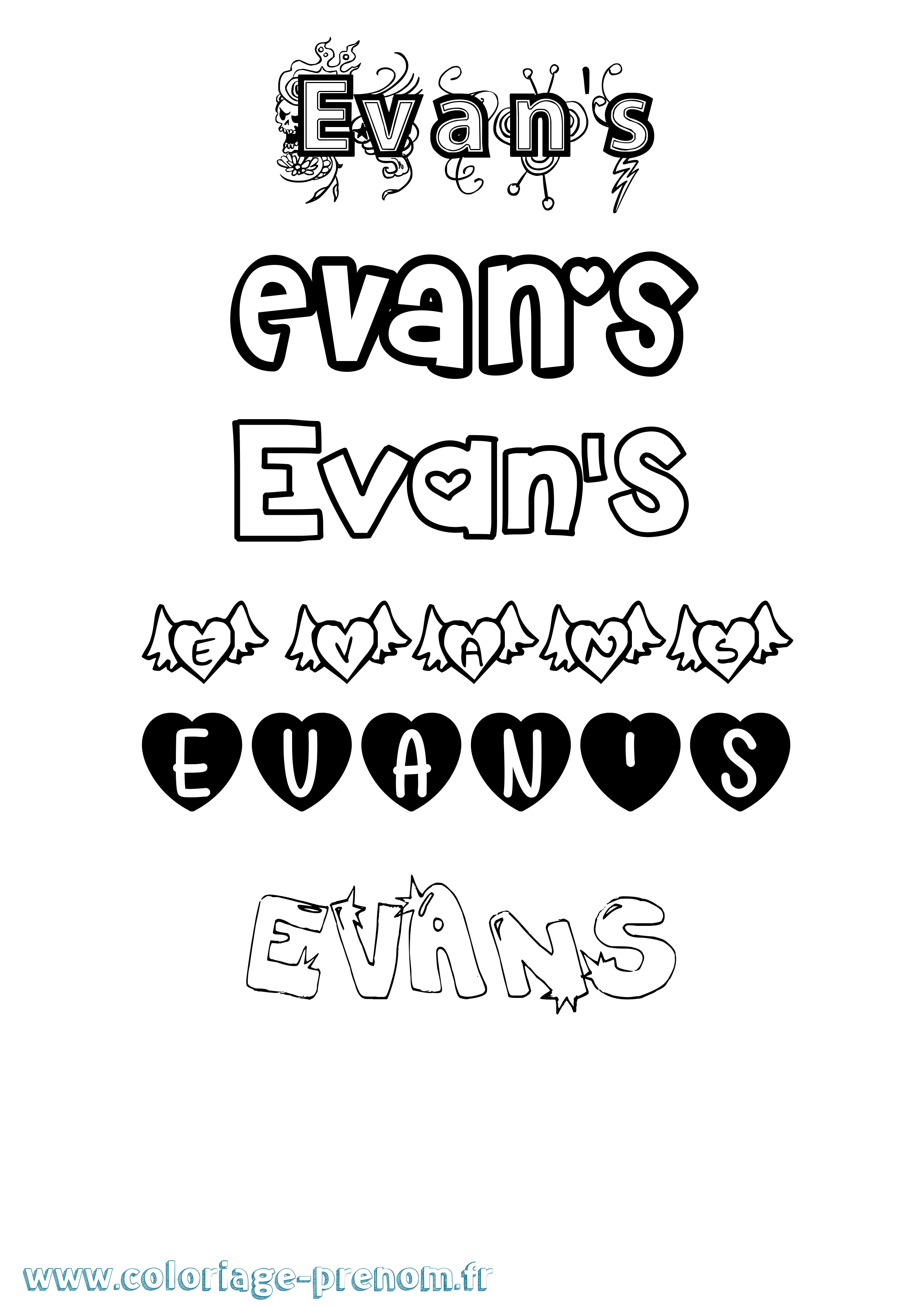 Coloriage Evan'S Girly Coloriage prénom Evan'S Girly