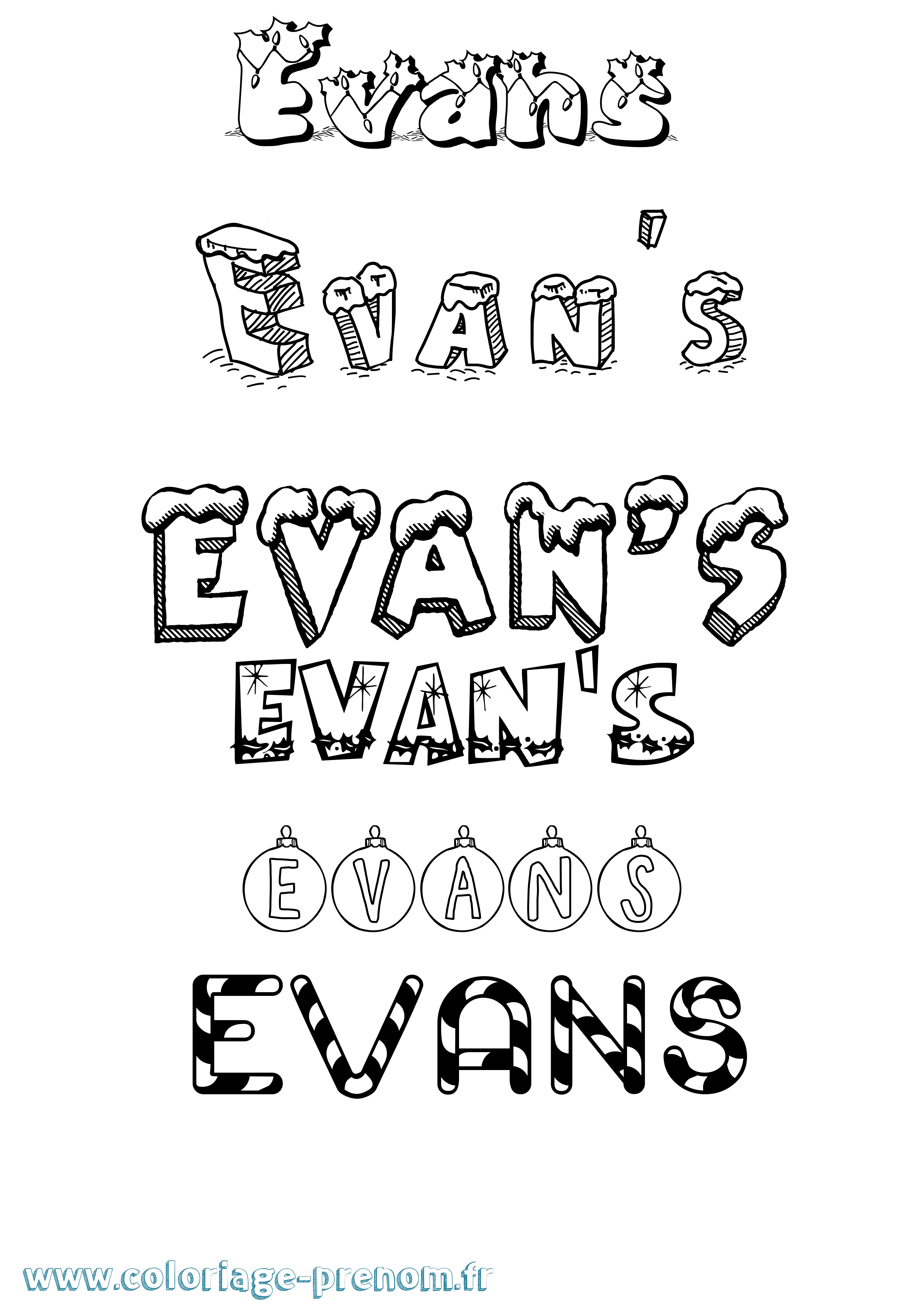 Coloriage Evan'S Noël Coloriage prénom Evan'S Noël