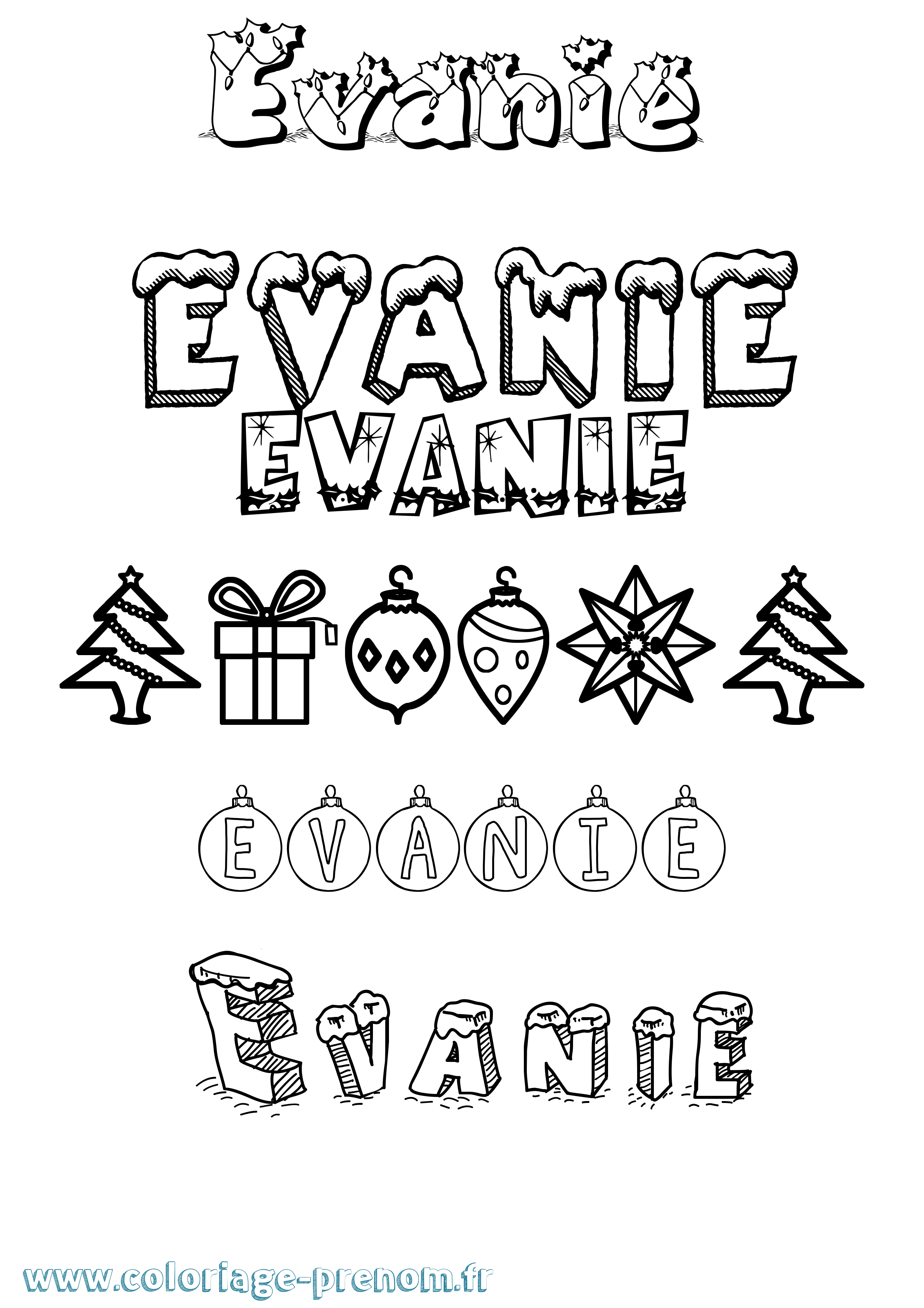 Coloriage Evanie Noël Coloriage prénom Evanie Noël