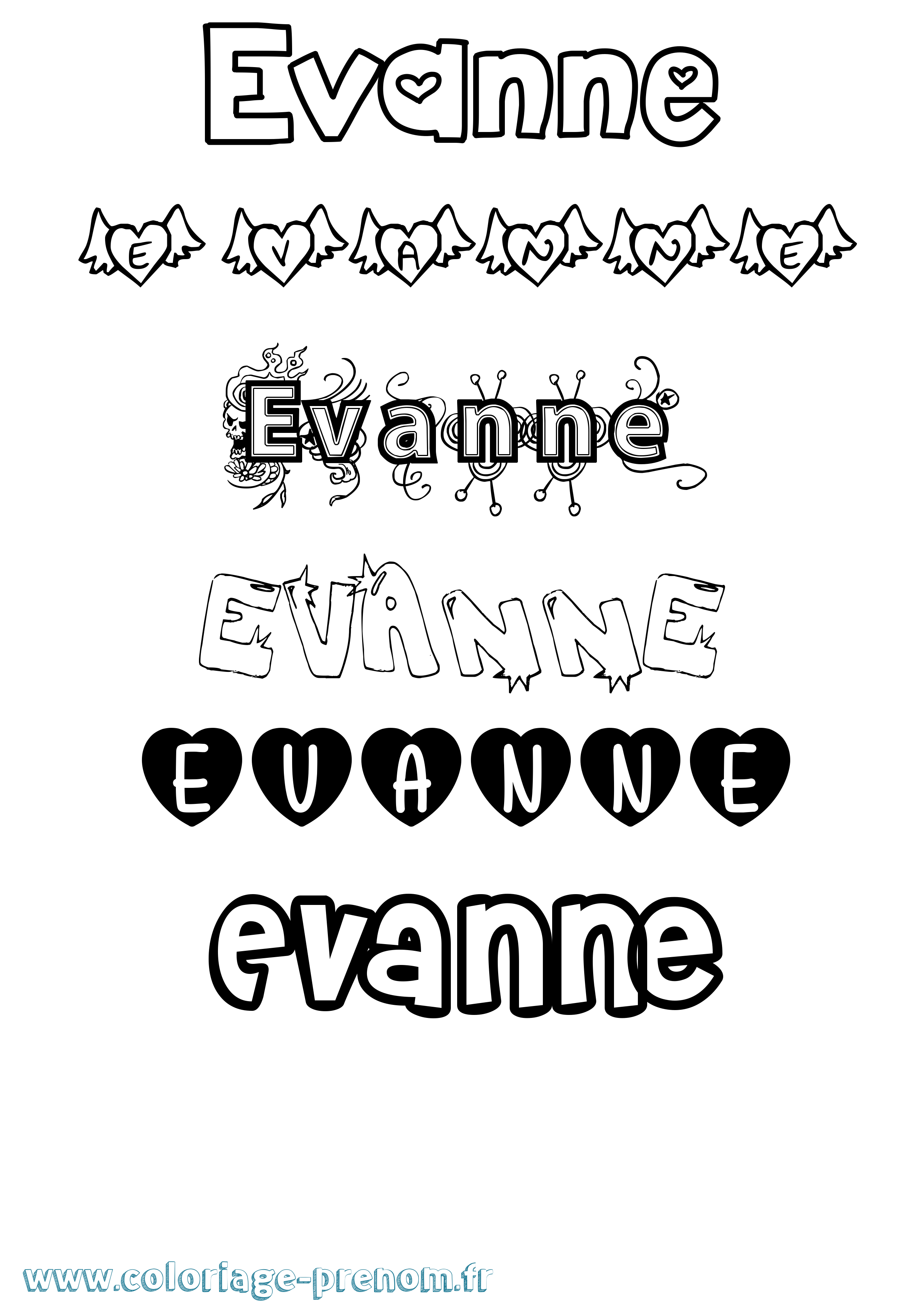 Coloriage Evanne Girly Coloriage prénom Evanne Girly