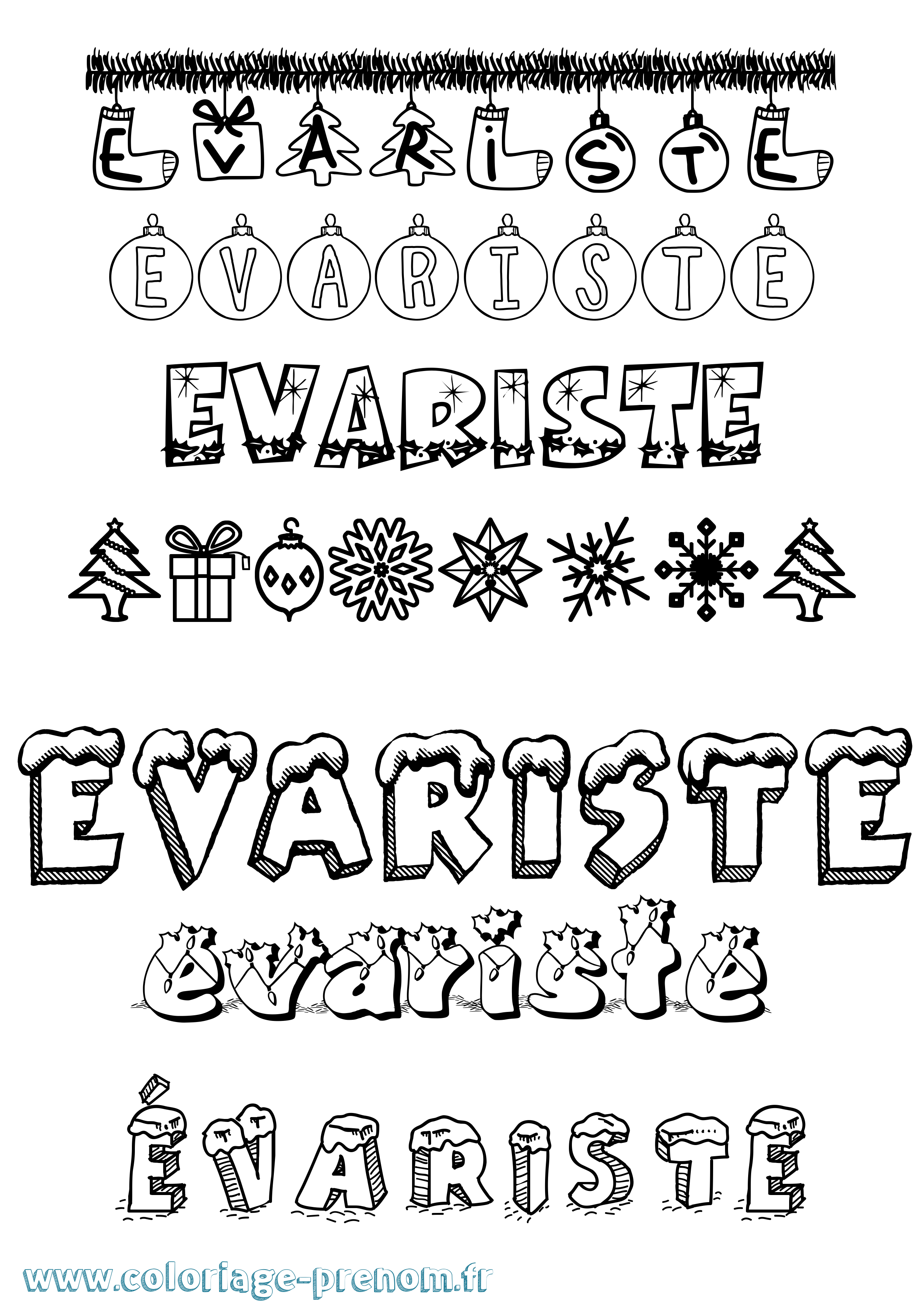 Coloriage Évariste Noël Coloriage prénom Évariste Noël