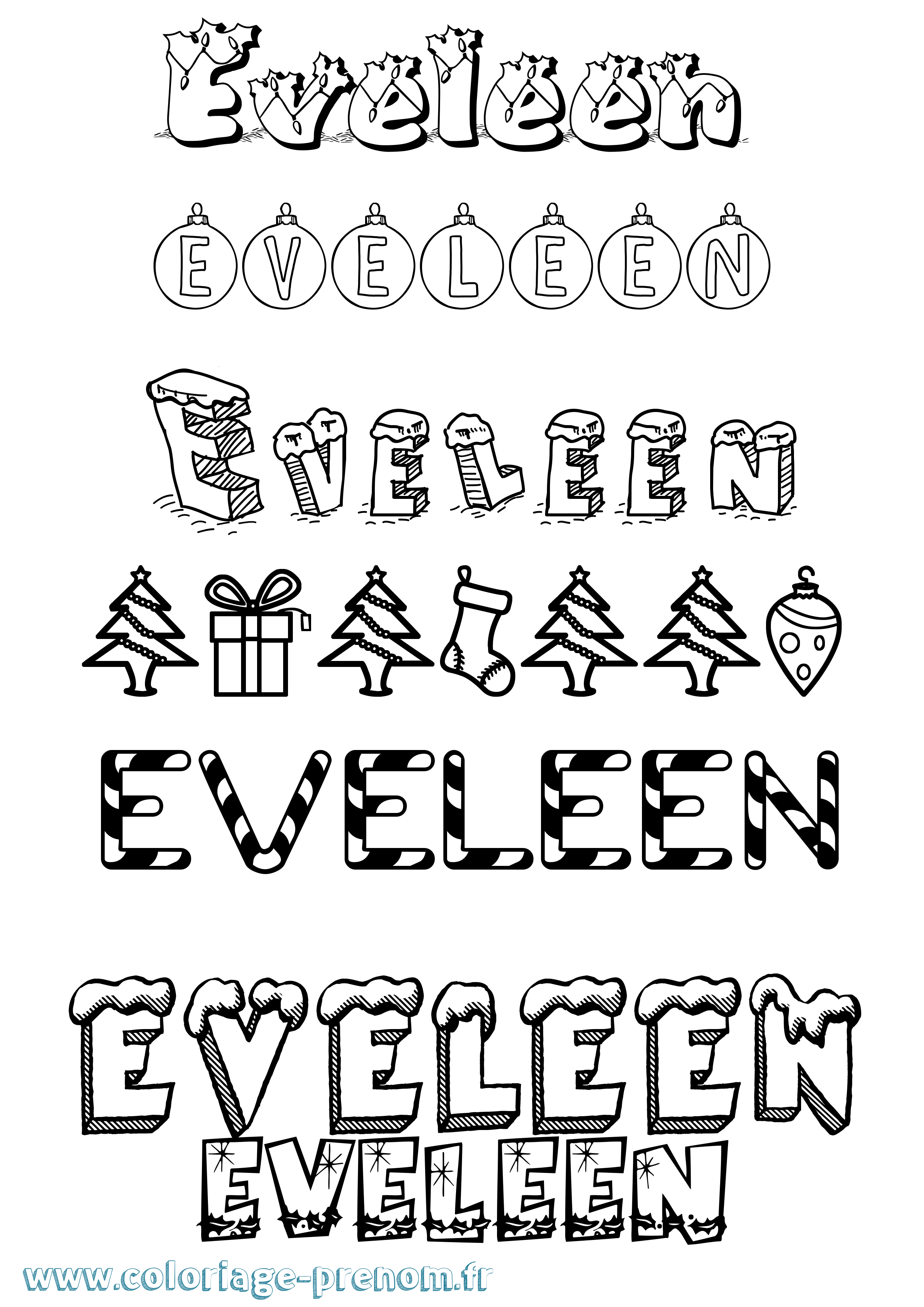 Coloriage Eveleen Noël Coloriage prénom Eveleen Noël