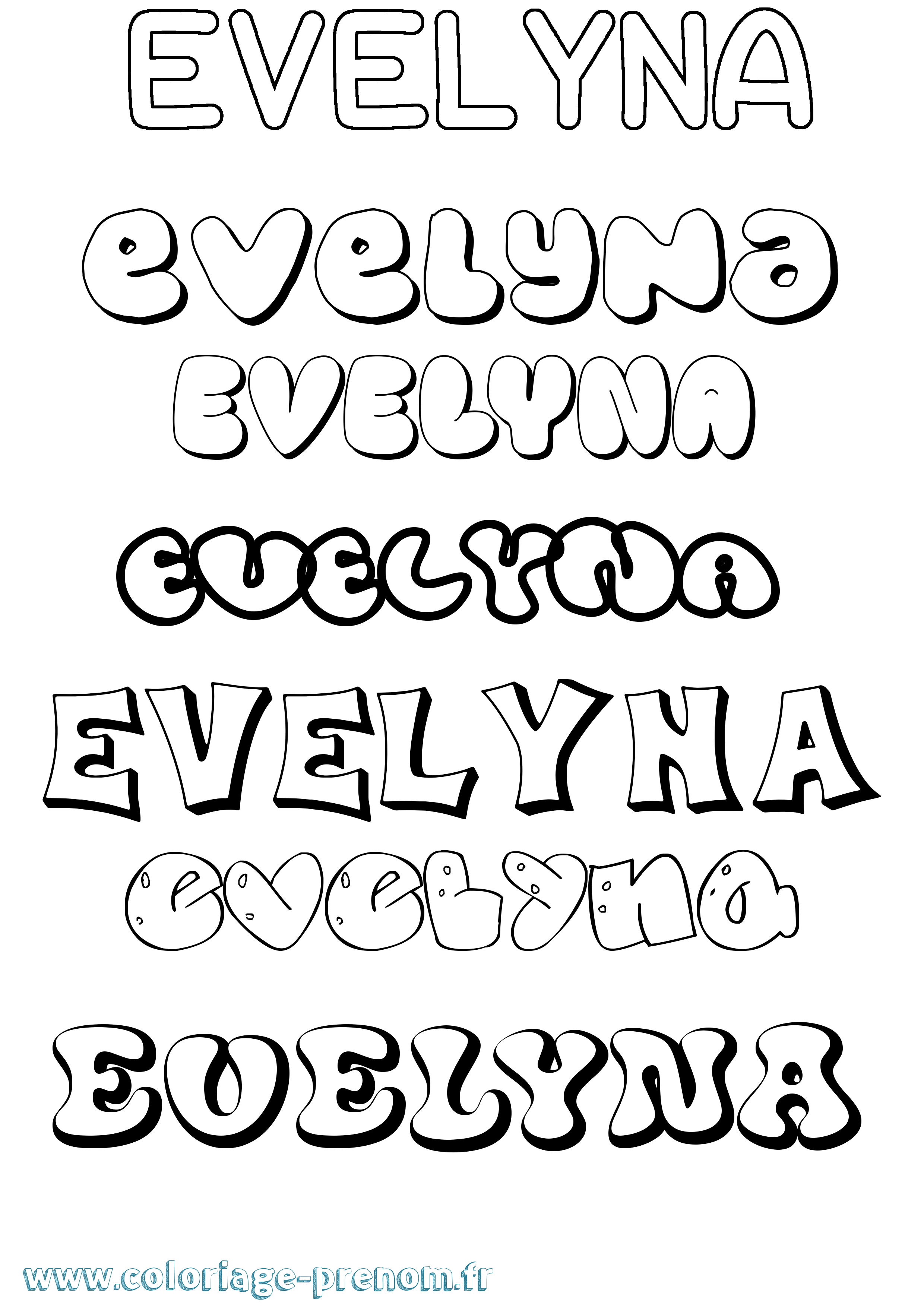 Coloriage Evelyna Bubble Coloriage prénom Evelyna Bubble
