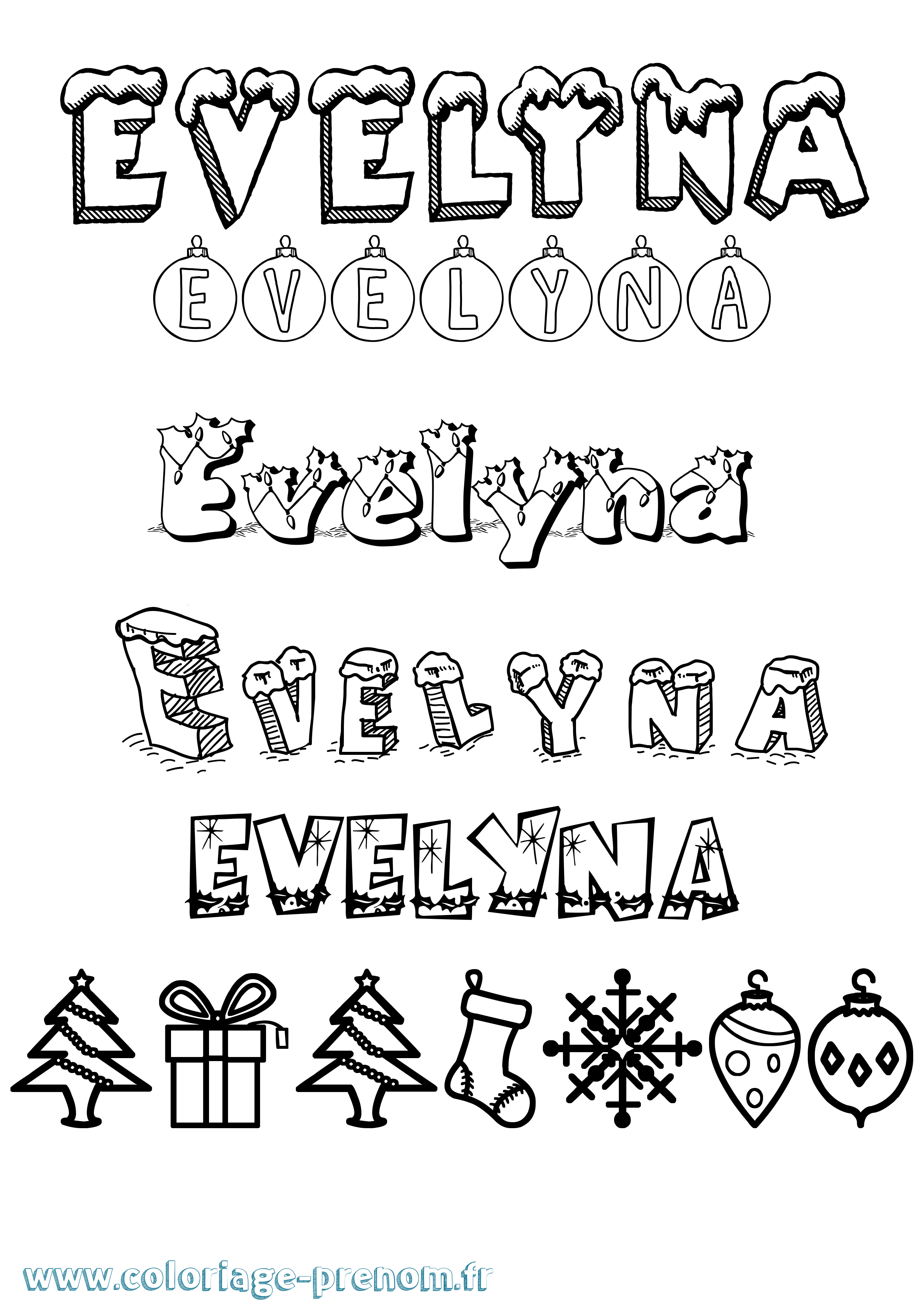 Coloriage Evelyna Noël Coloriage prénom Evelyna Noël