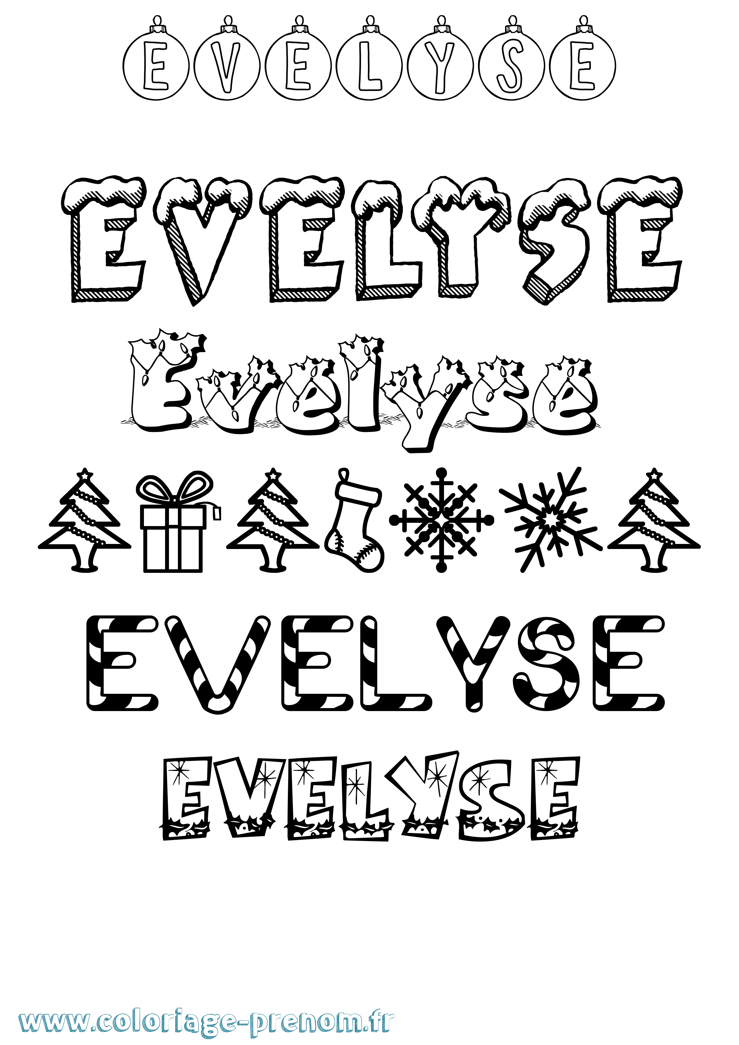 Coloriage Evelyse Noël Coloriage prénom Evelyse Noël