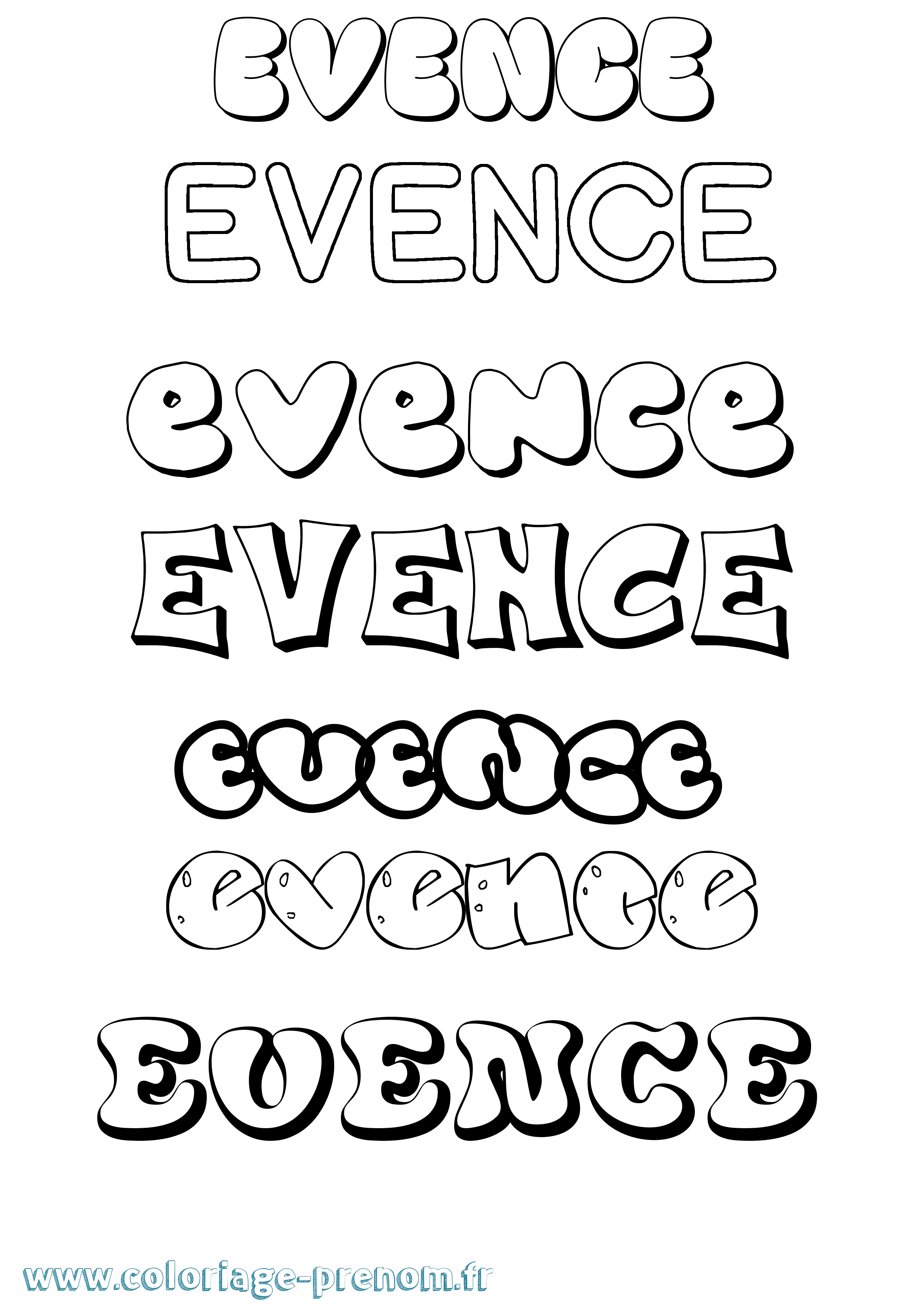 Coloriage Evence Bubble Coloriage prénom Evence Bubble
