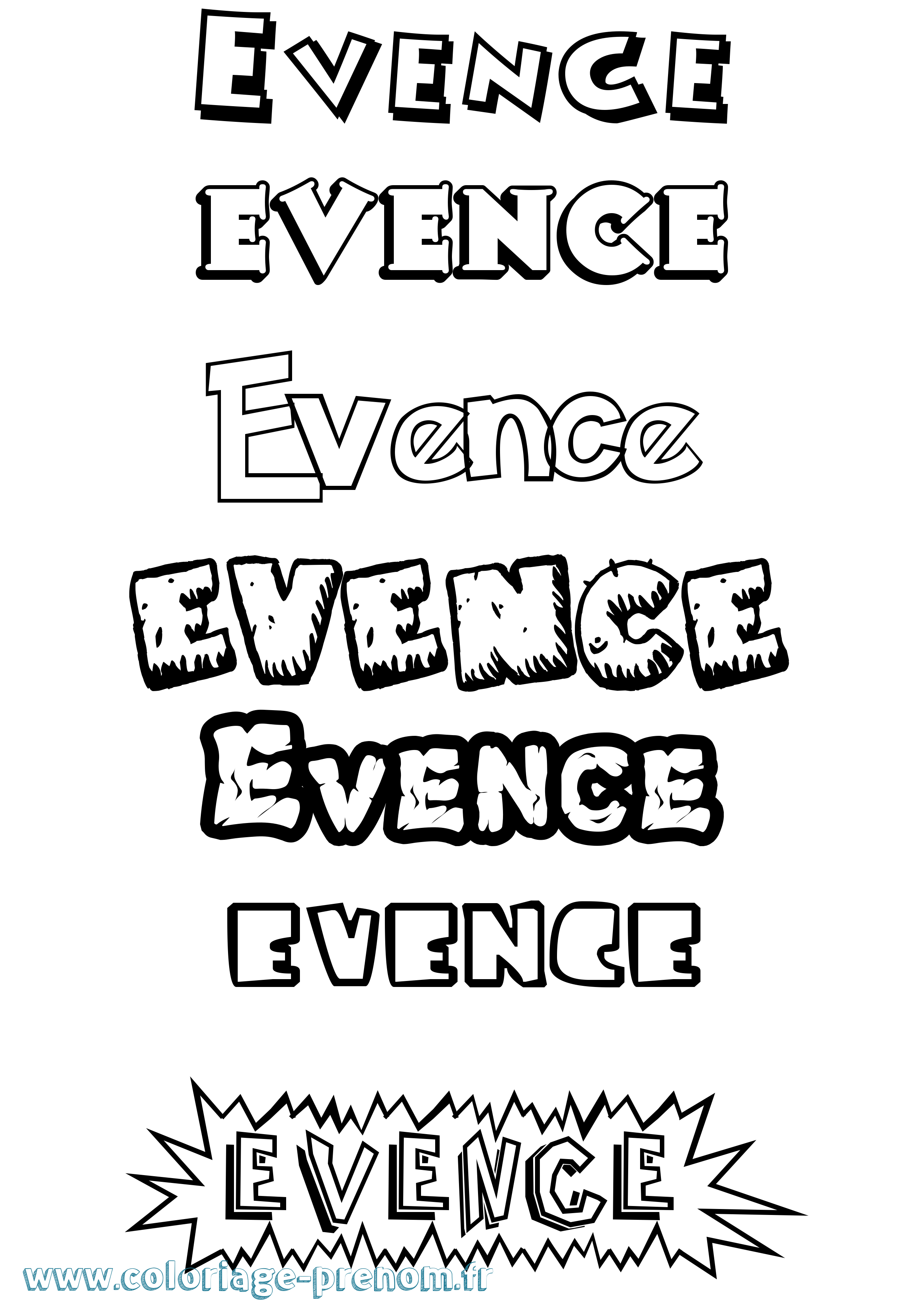Coloriage Evence Dessin Animé Coloriage prénom Evence Dessin Animé