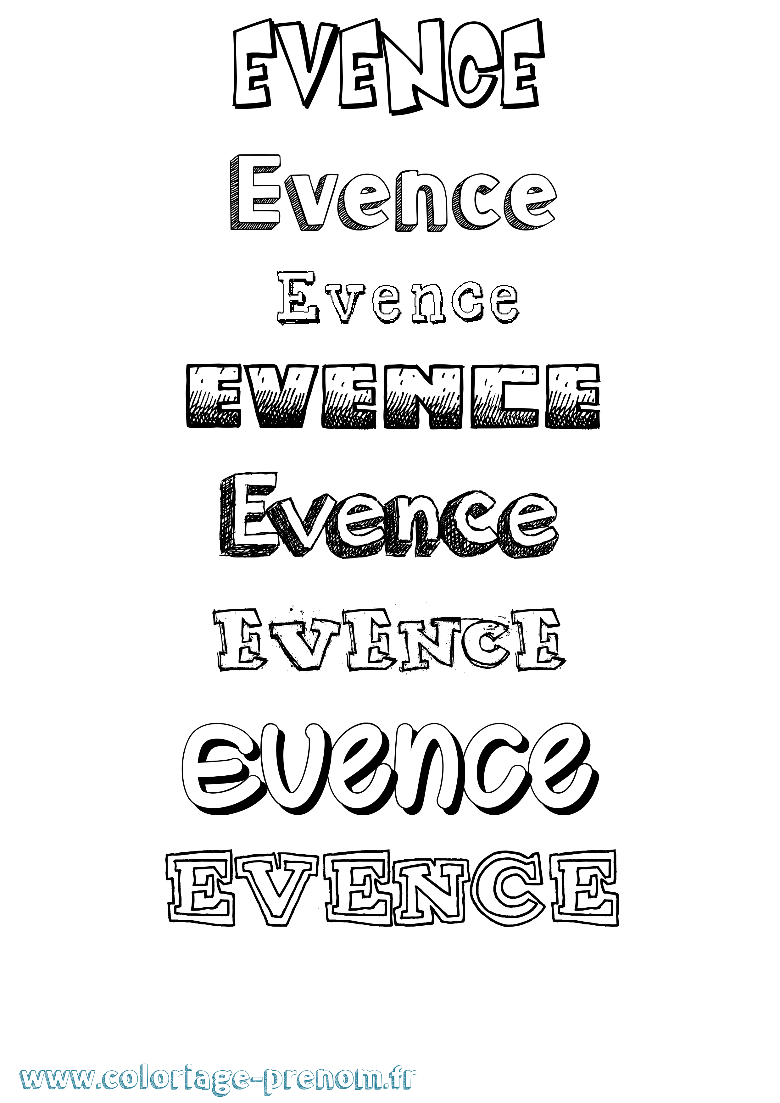 Coloriage Evence Dessiné Coloriage prénom Evence Dessiné