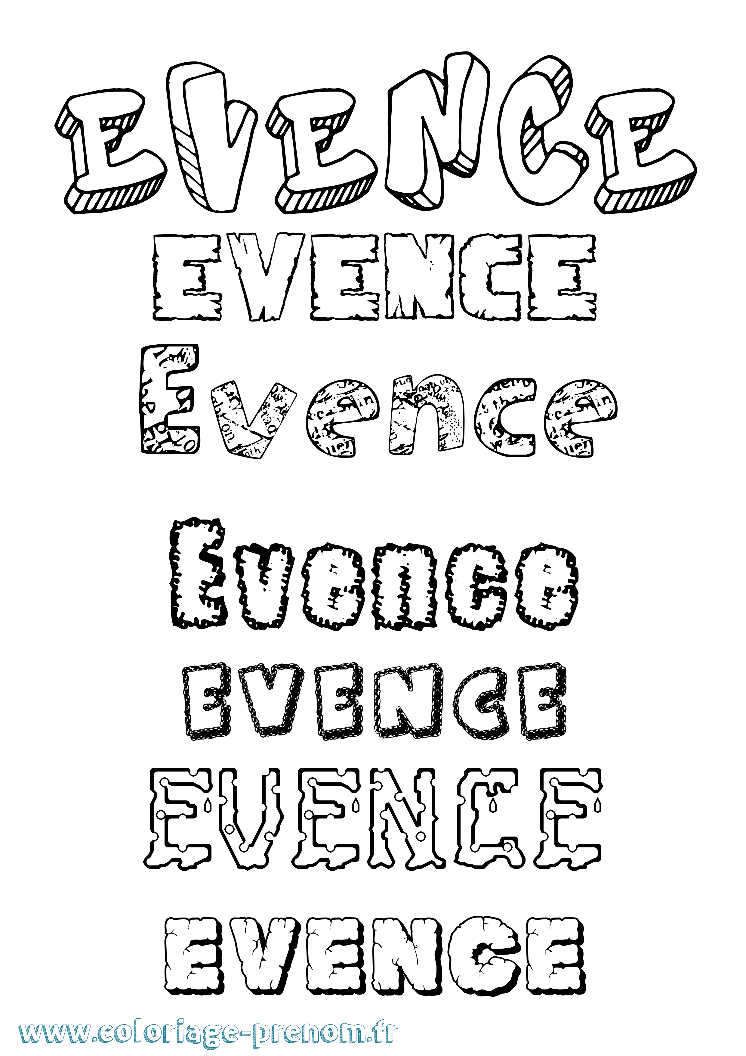 Coloriage Evence Destructuré Coloriage prénom Evence Destructuré