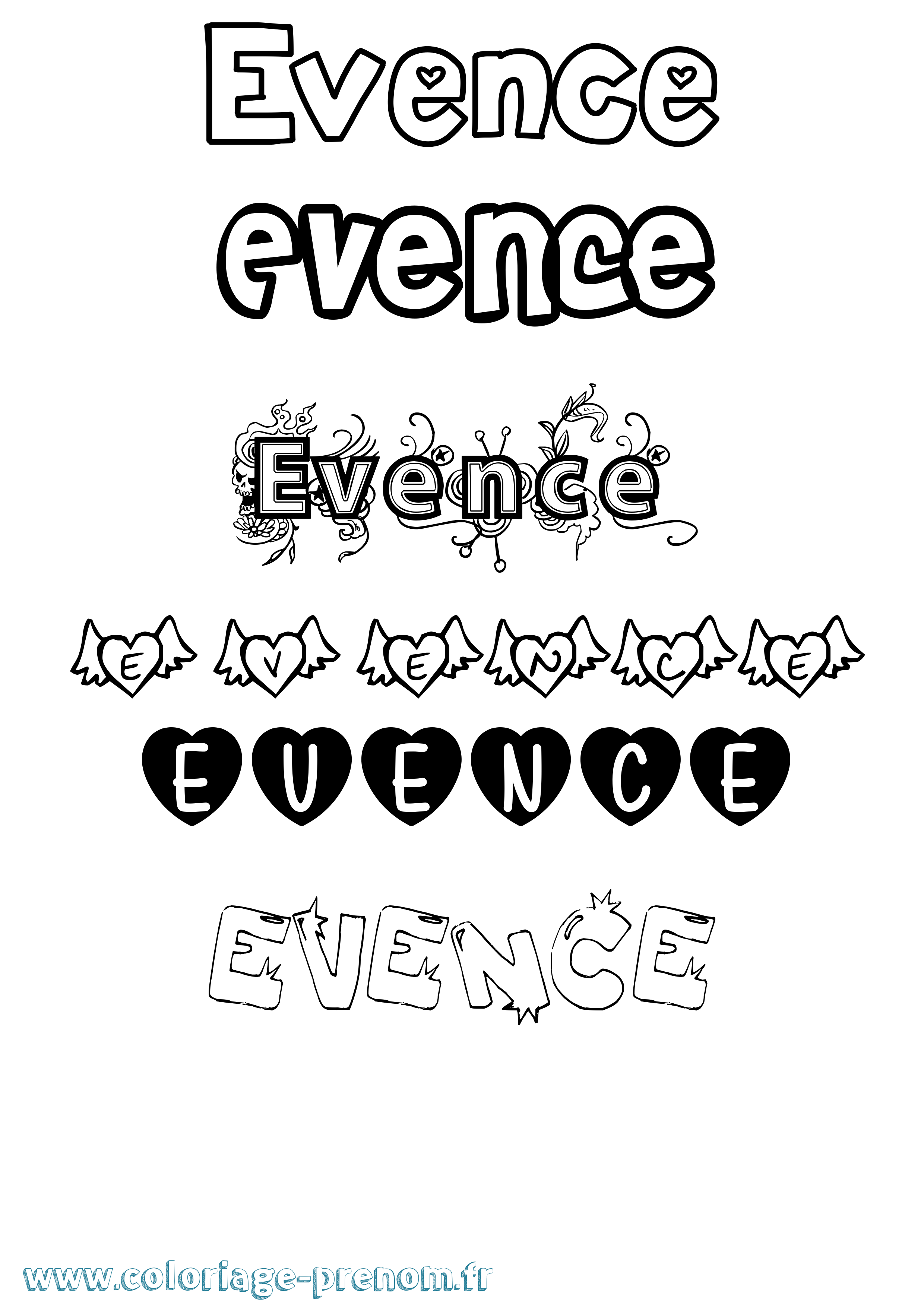 Coloriage Evence Girly Coloriage prénom Evence Girly
