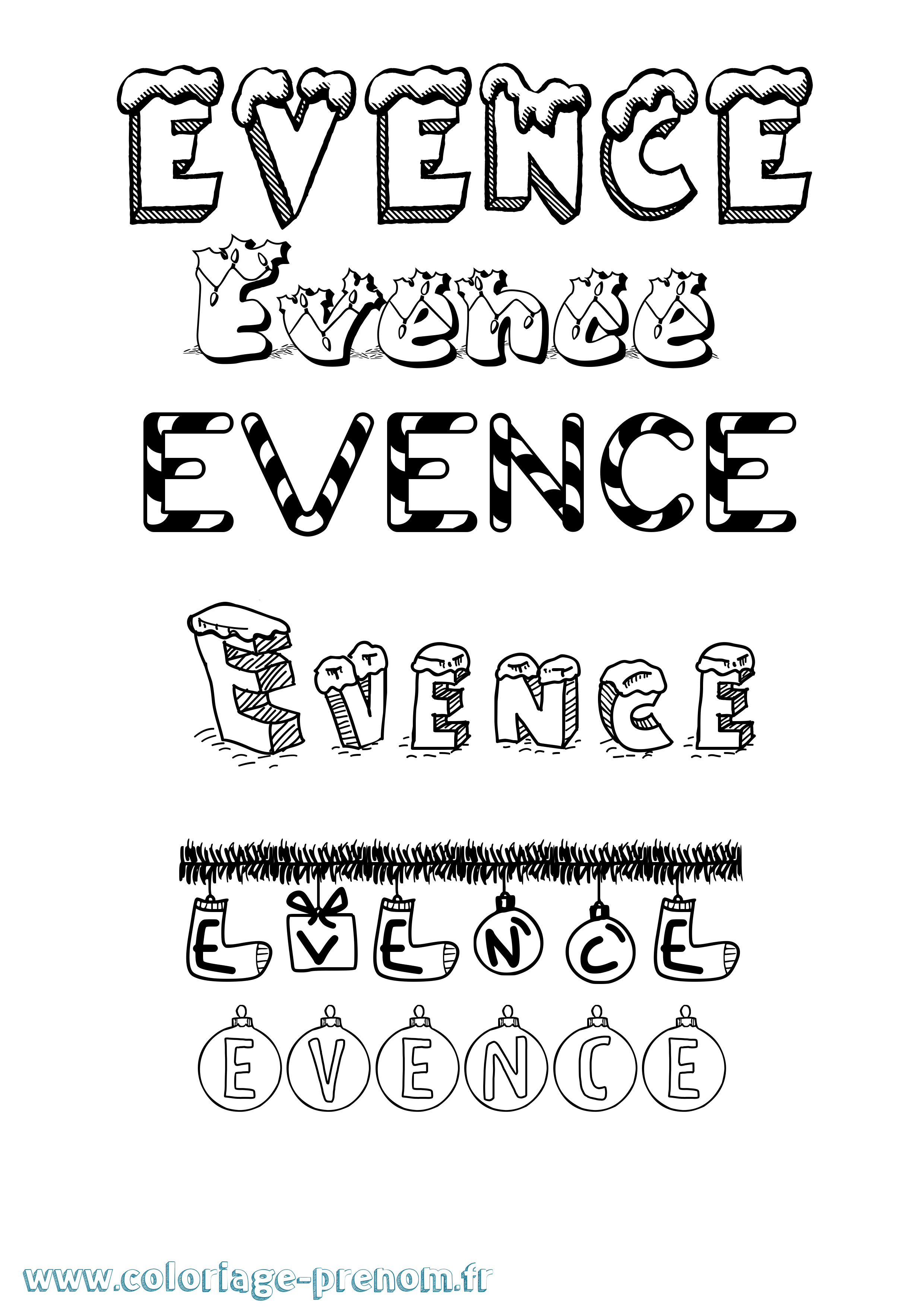 Coloriage Evence Noël Coloriage prénom Evence Noël