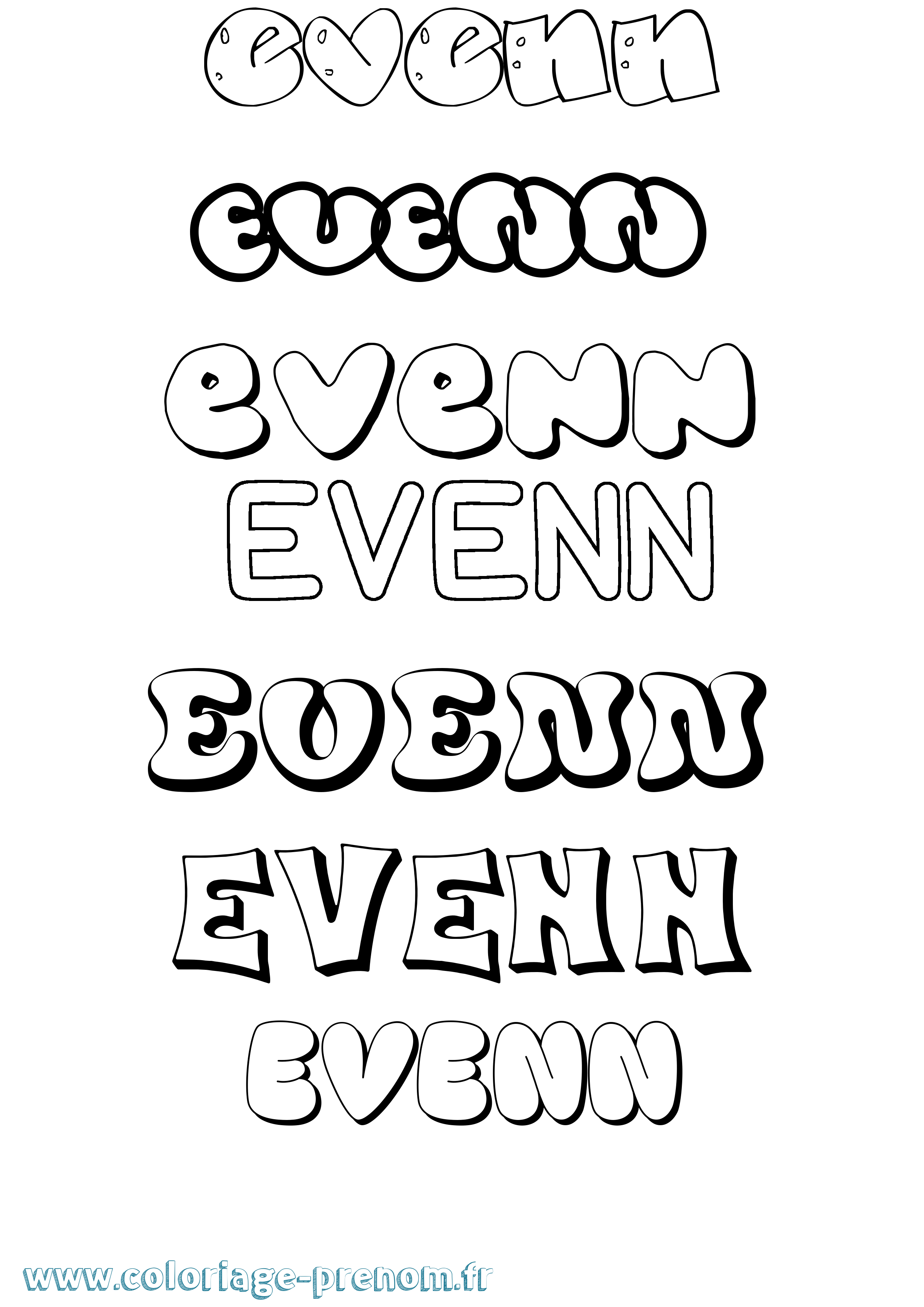 Coloriage Evenn Bubble Coloriage prénom Evenn Bubble