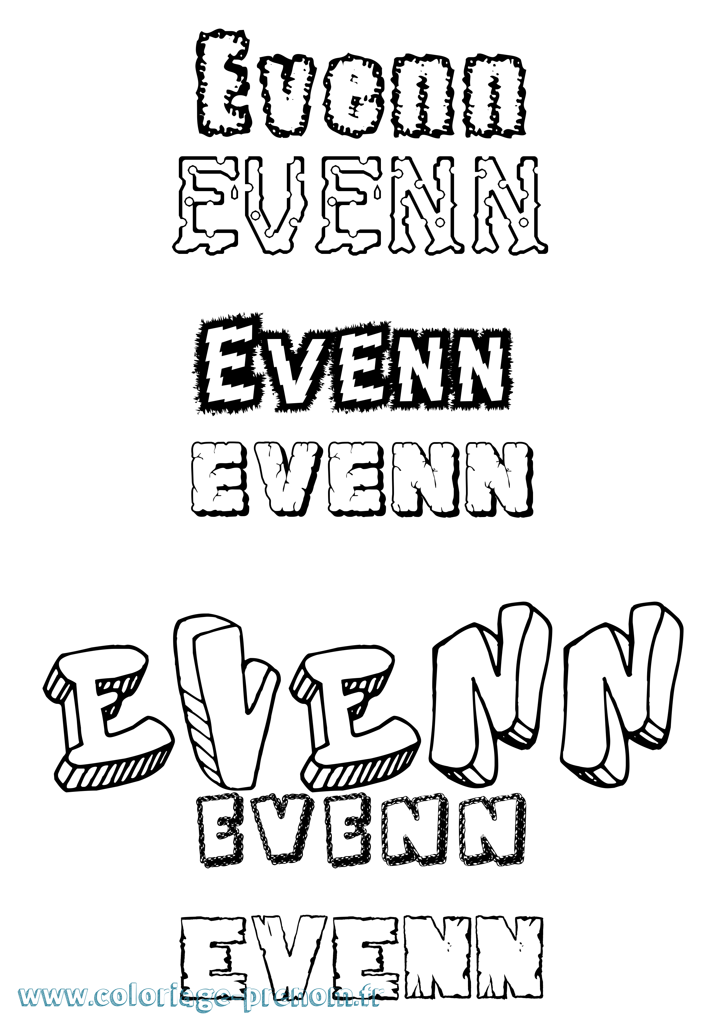 Coloriage Evenn Destructuré Coloriage prénom Evenn Destructuré