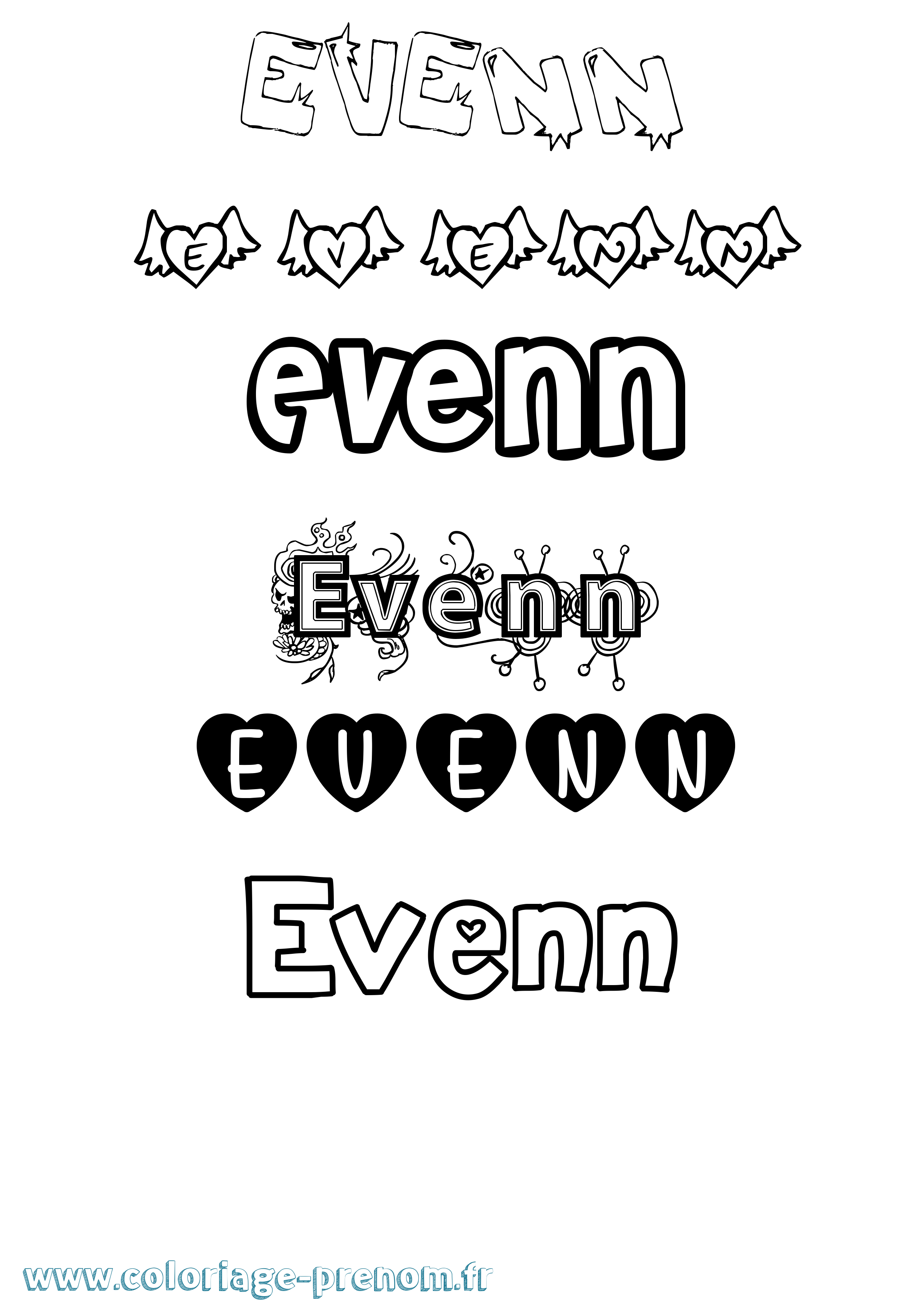 Coloriage Evenn Girly Coloriage prénom Evenn Girly