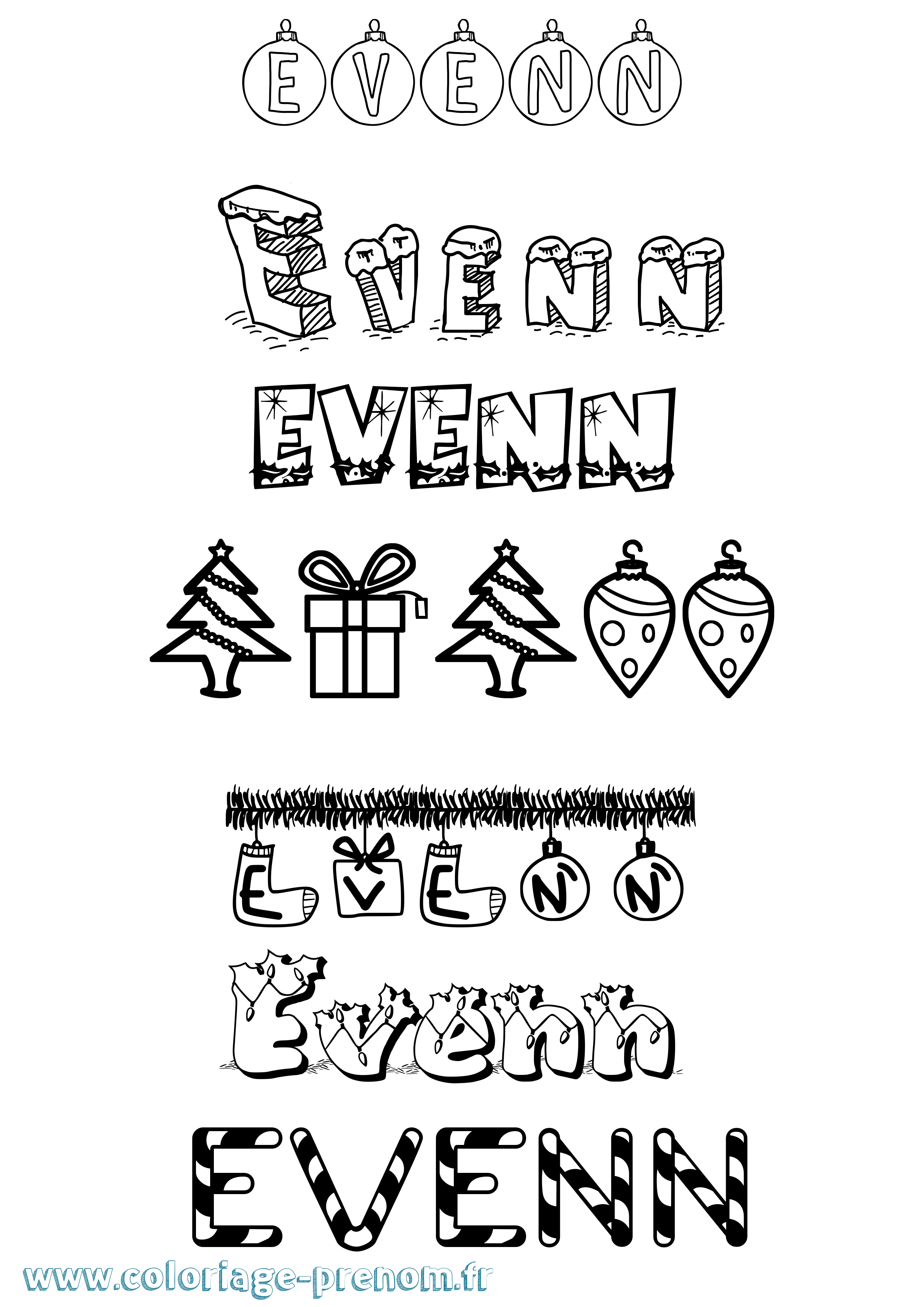 Coloriage Evenn Noël Coloriage prénom Evenn Noël