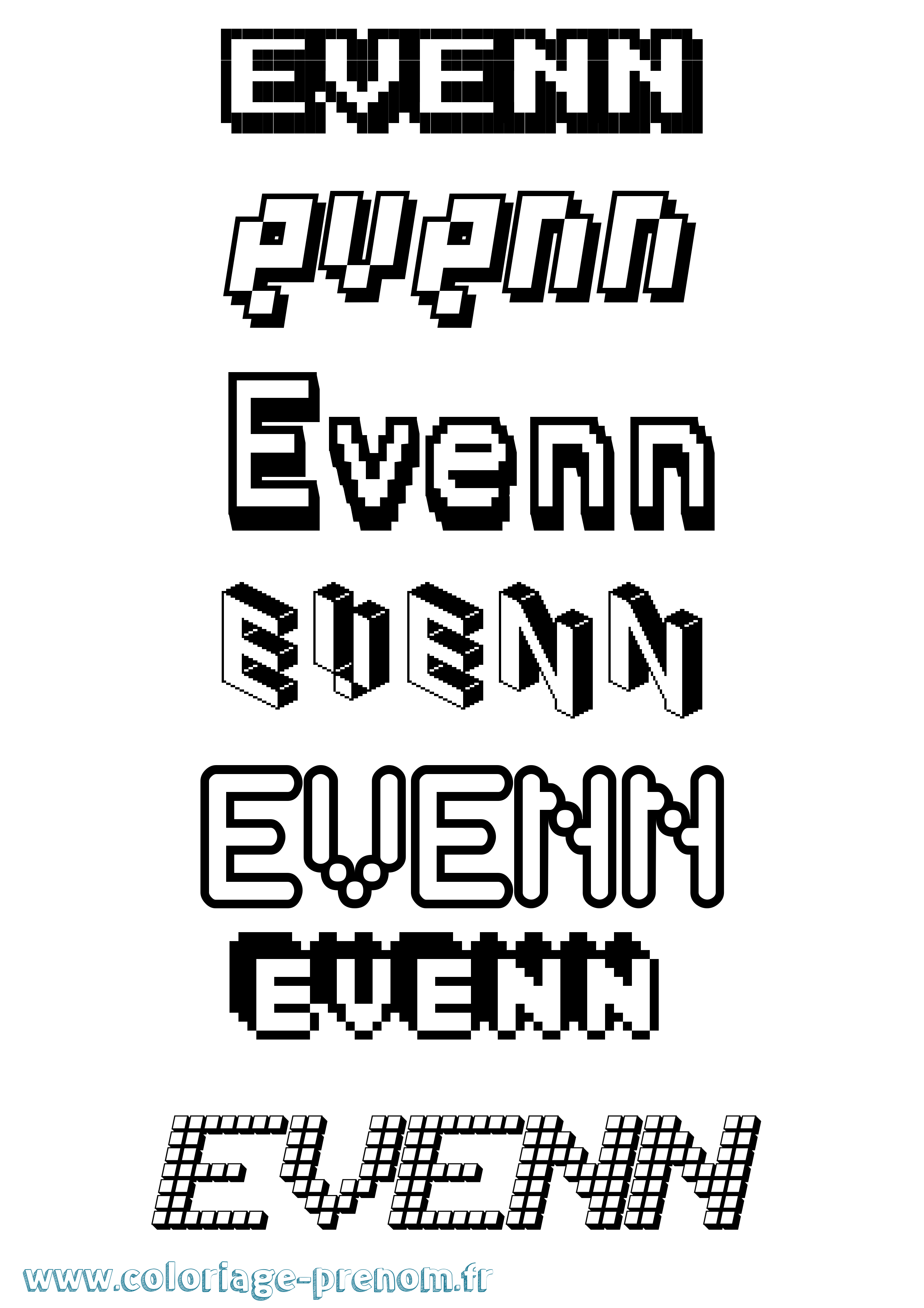 Coloriage Evenn Pixel Coloriage prénom Evenn Pixel