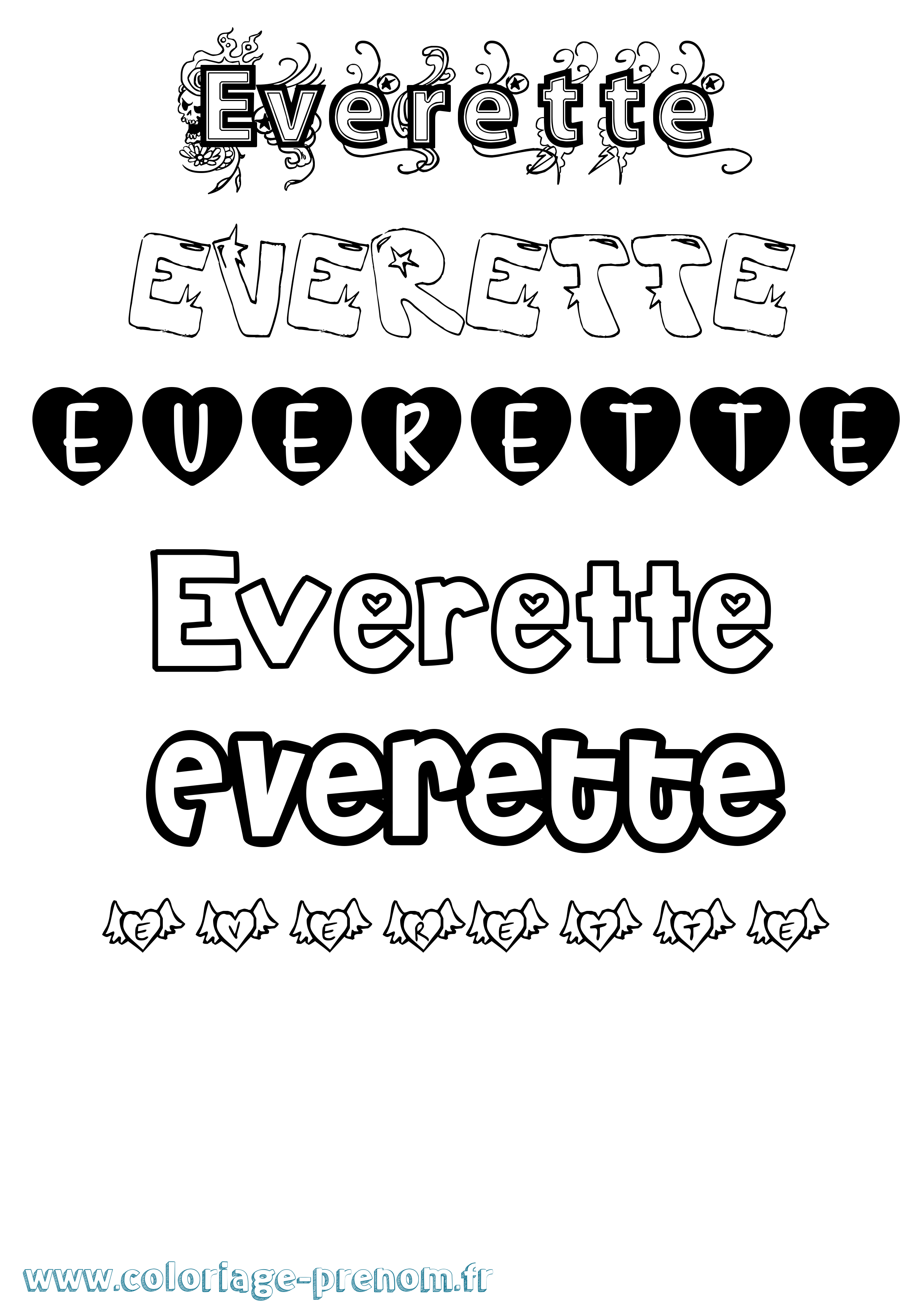 Coloriage Everette Girly Coloriage prénom Everette Girly