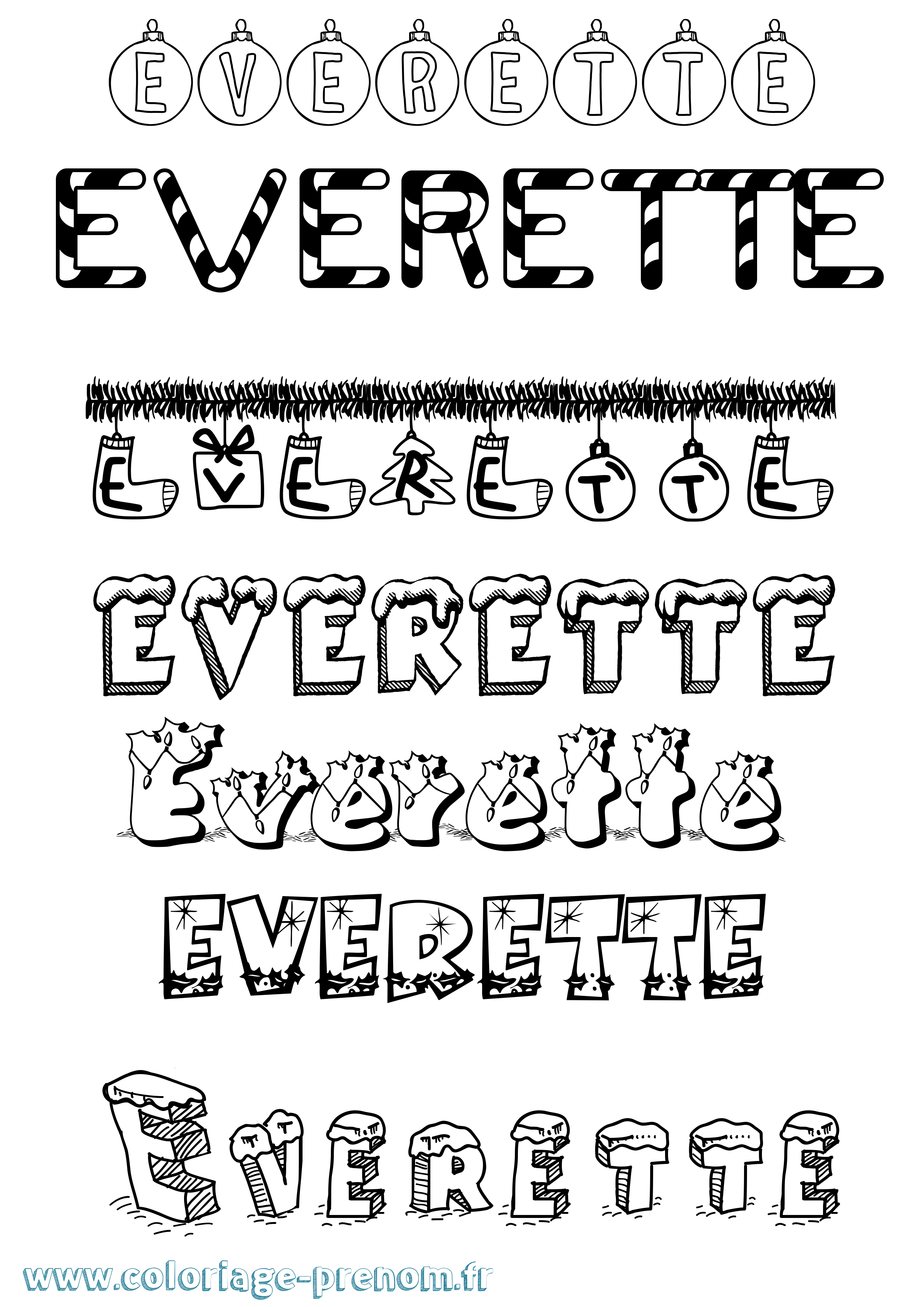 Coloriage Everette Noël Coloriage prénom Everette Noël