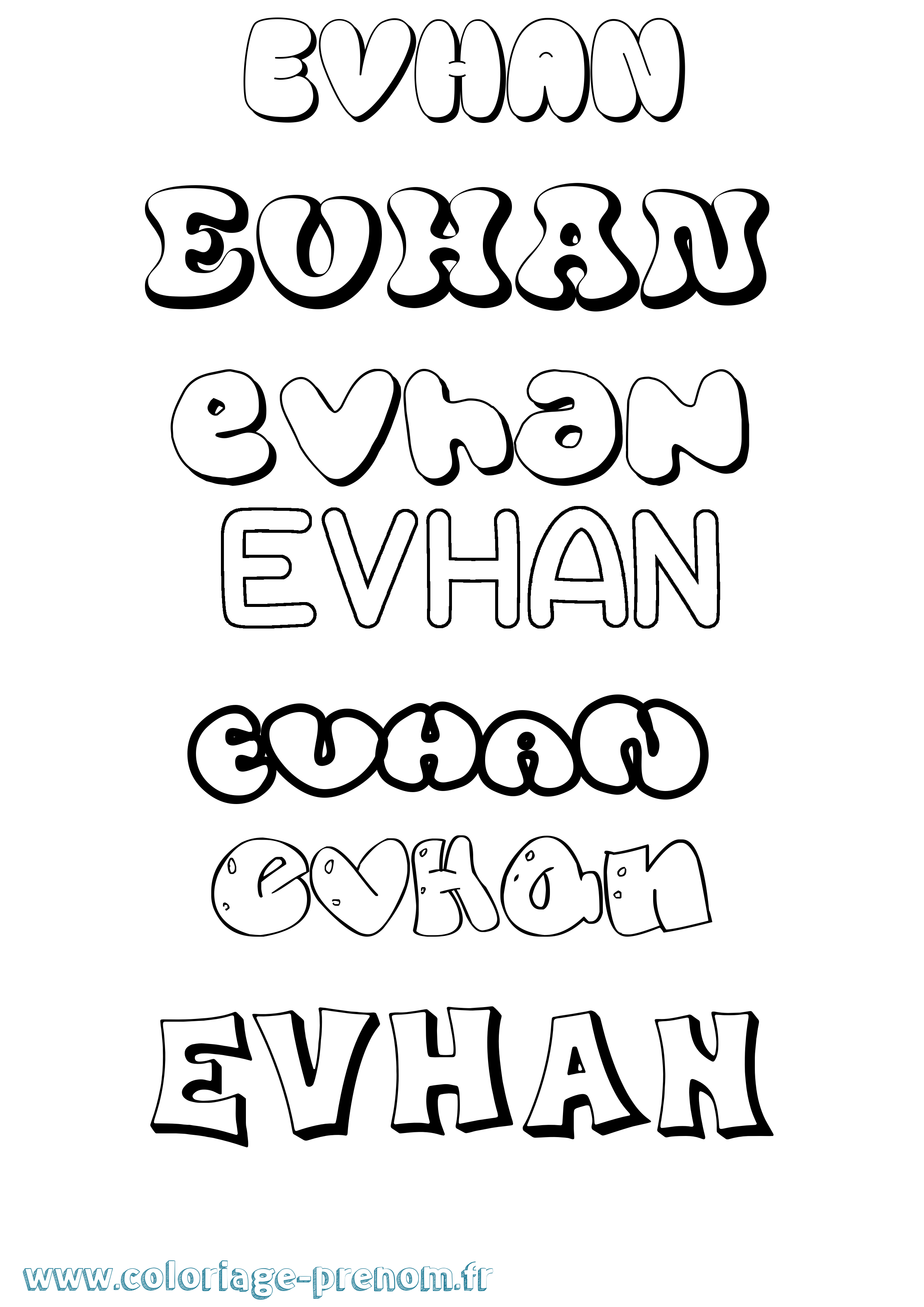Coloriage Evhan Bubble Coloriage prénom Evhan Bubble
