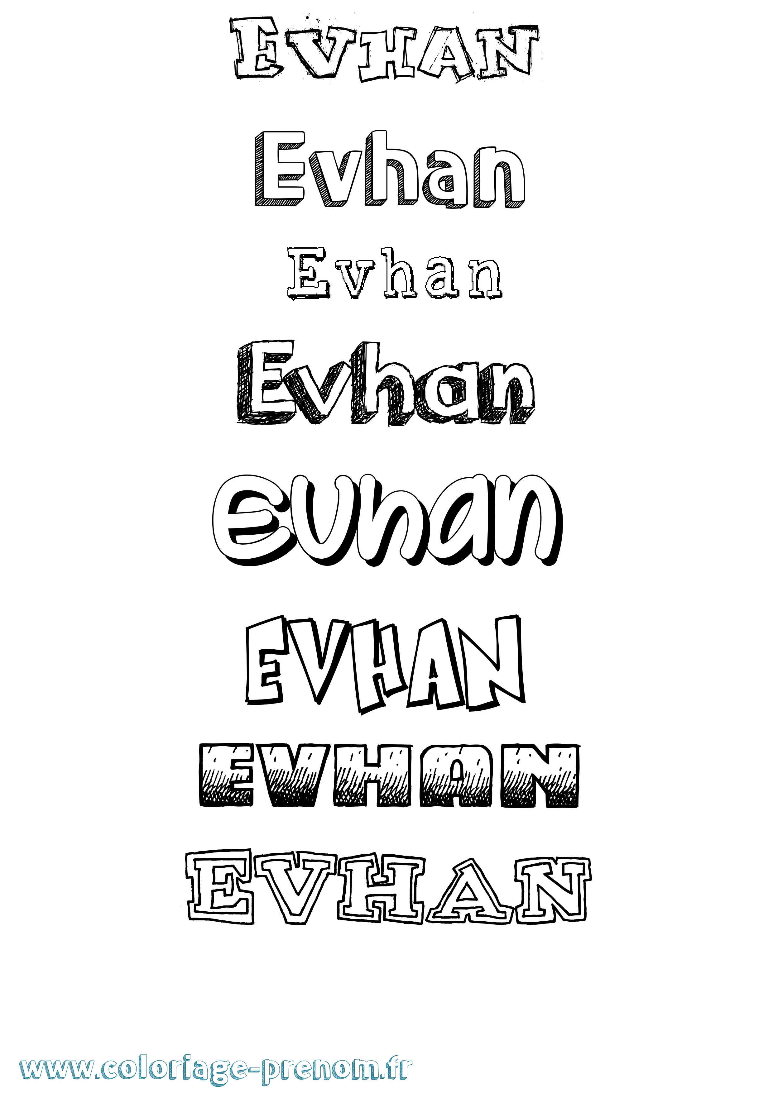 Coloriage Evhan Dessiné Coloriage prénom Evhan Dessiné