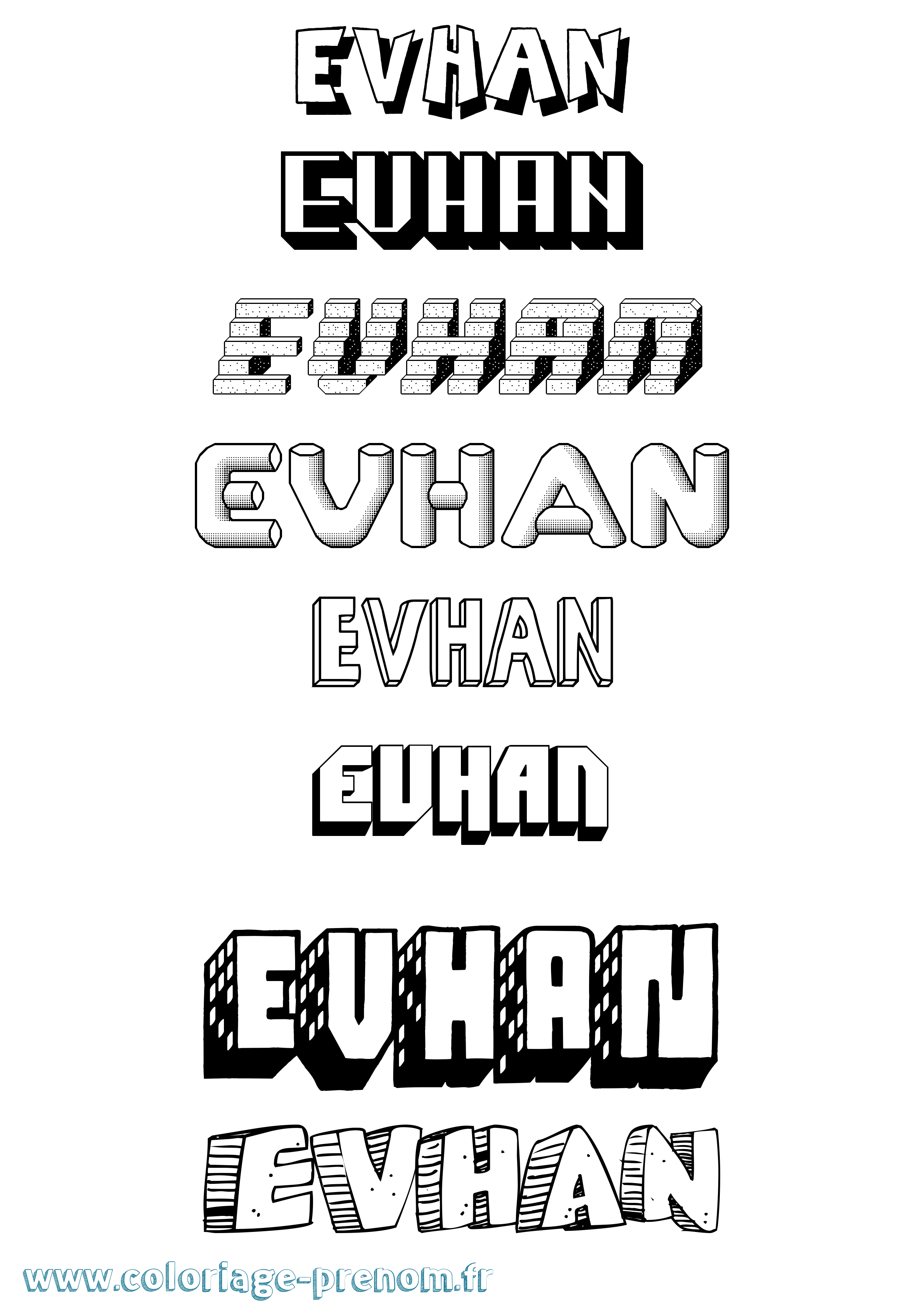 Coloriage Evhan Effet 3D Coloriage prénom Evhan Effet 3D