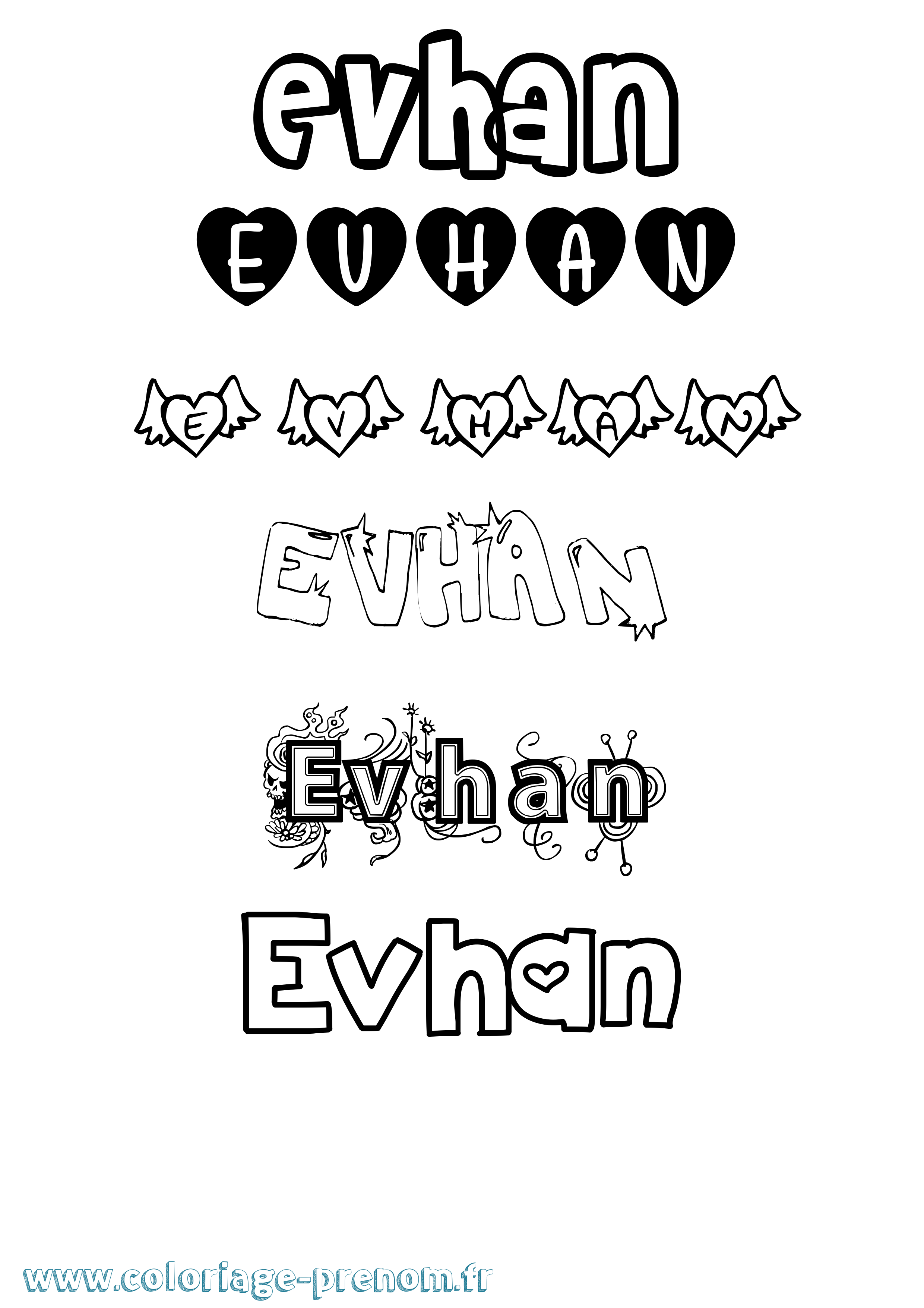 Coloriage Evhan Girly Coloriage prénom Evhan Girly
