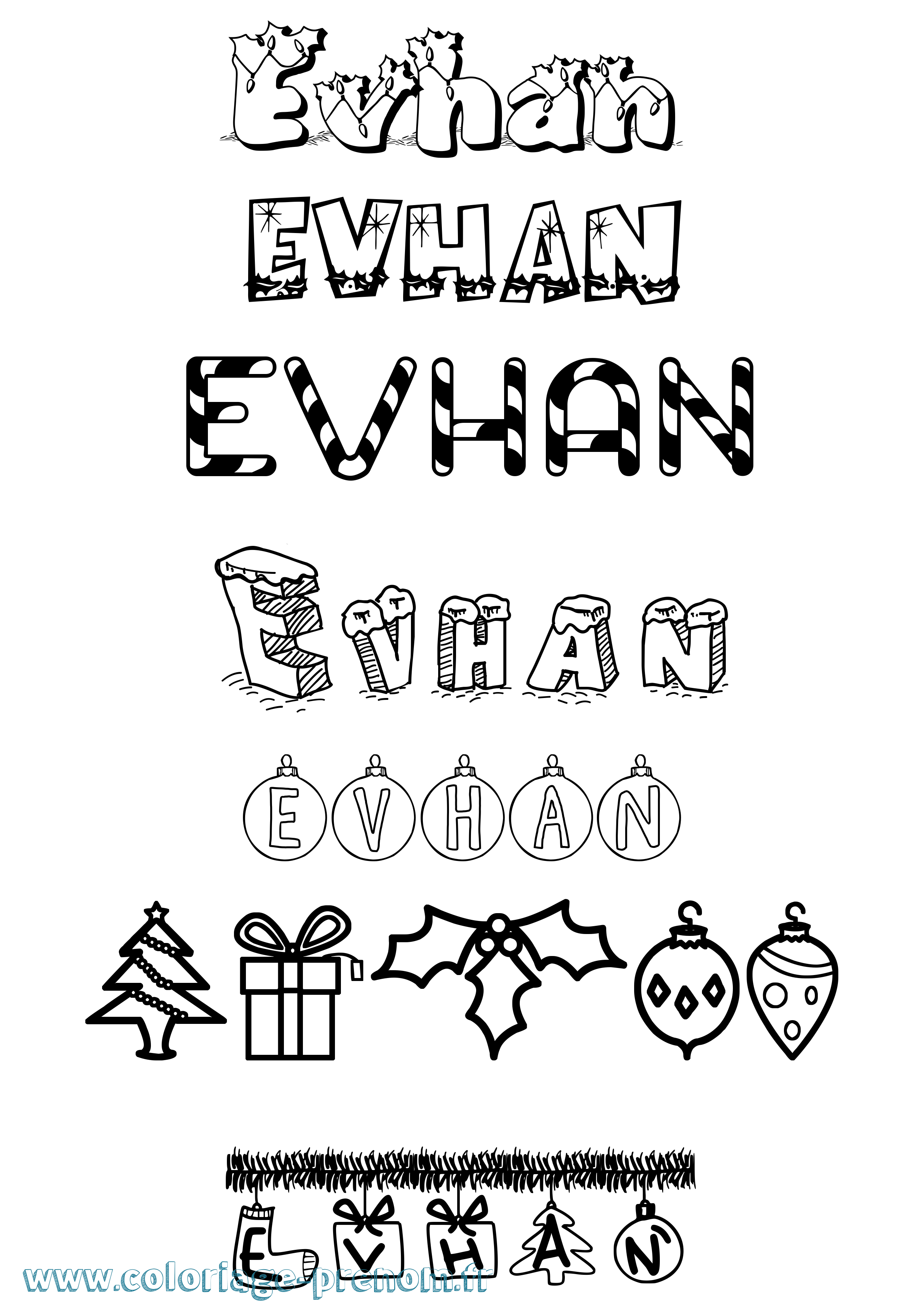 Coloriage Evhan Noël Coloriage prénom Evhan Noël