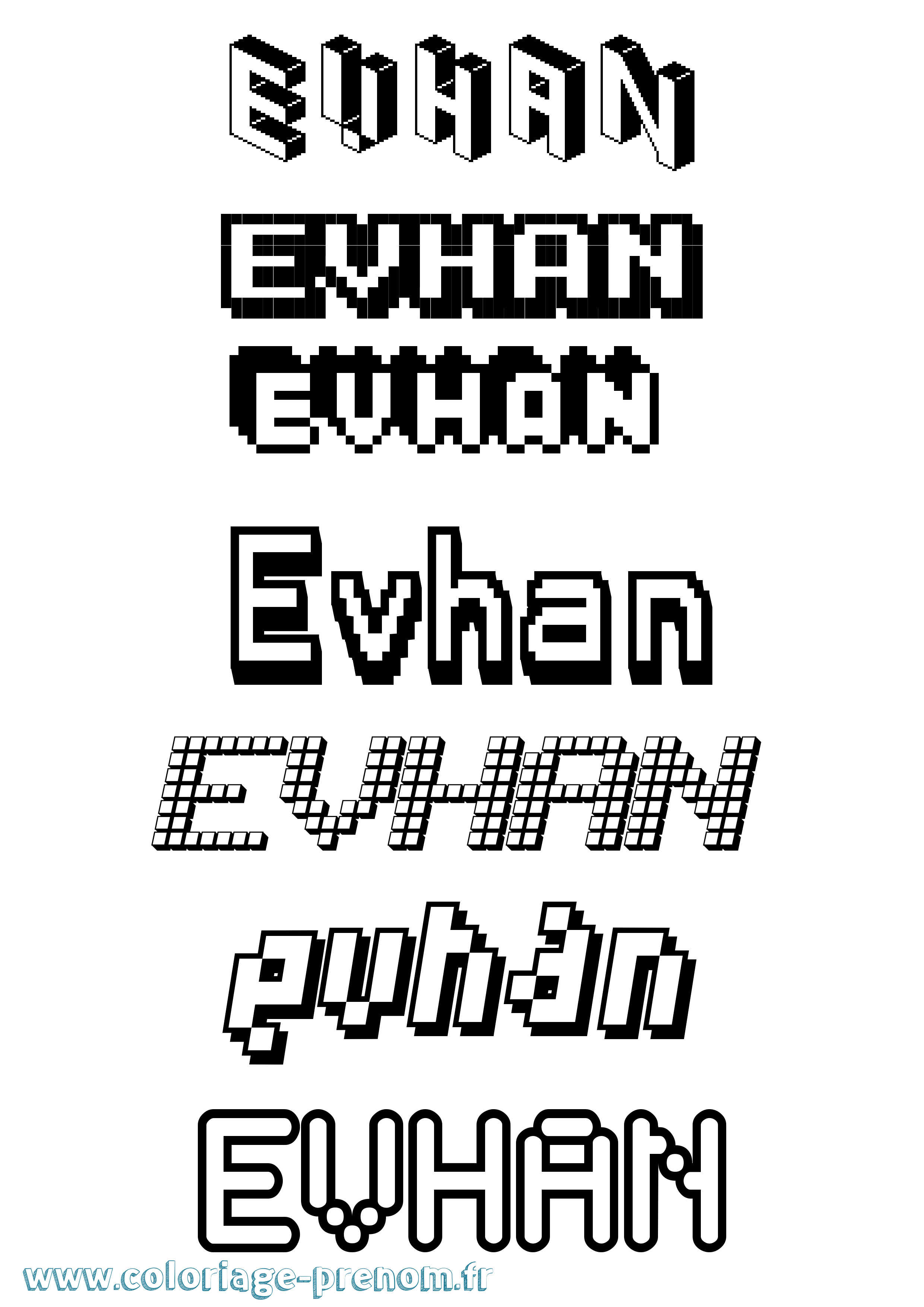 Coloriage Evhan Pixel Coloriage prénom Evhan Pixel