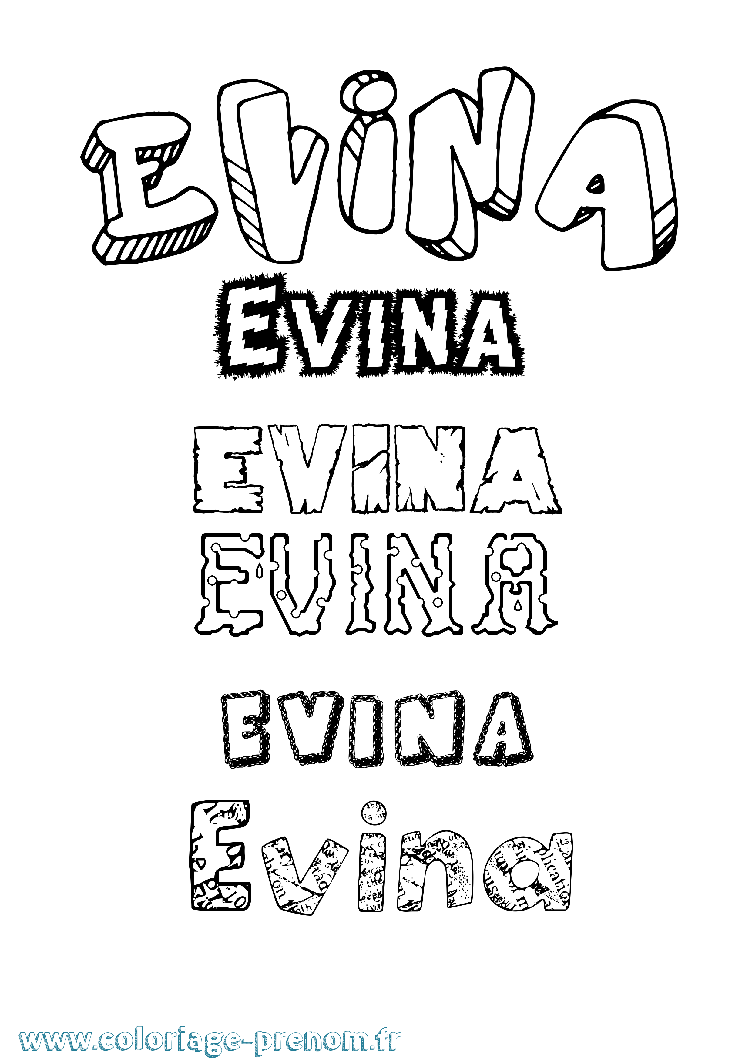 Coloriage Evina Destructuré Coloriage prénom Evina Destructuré