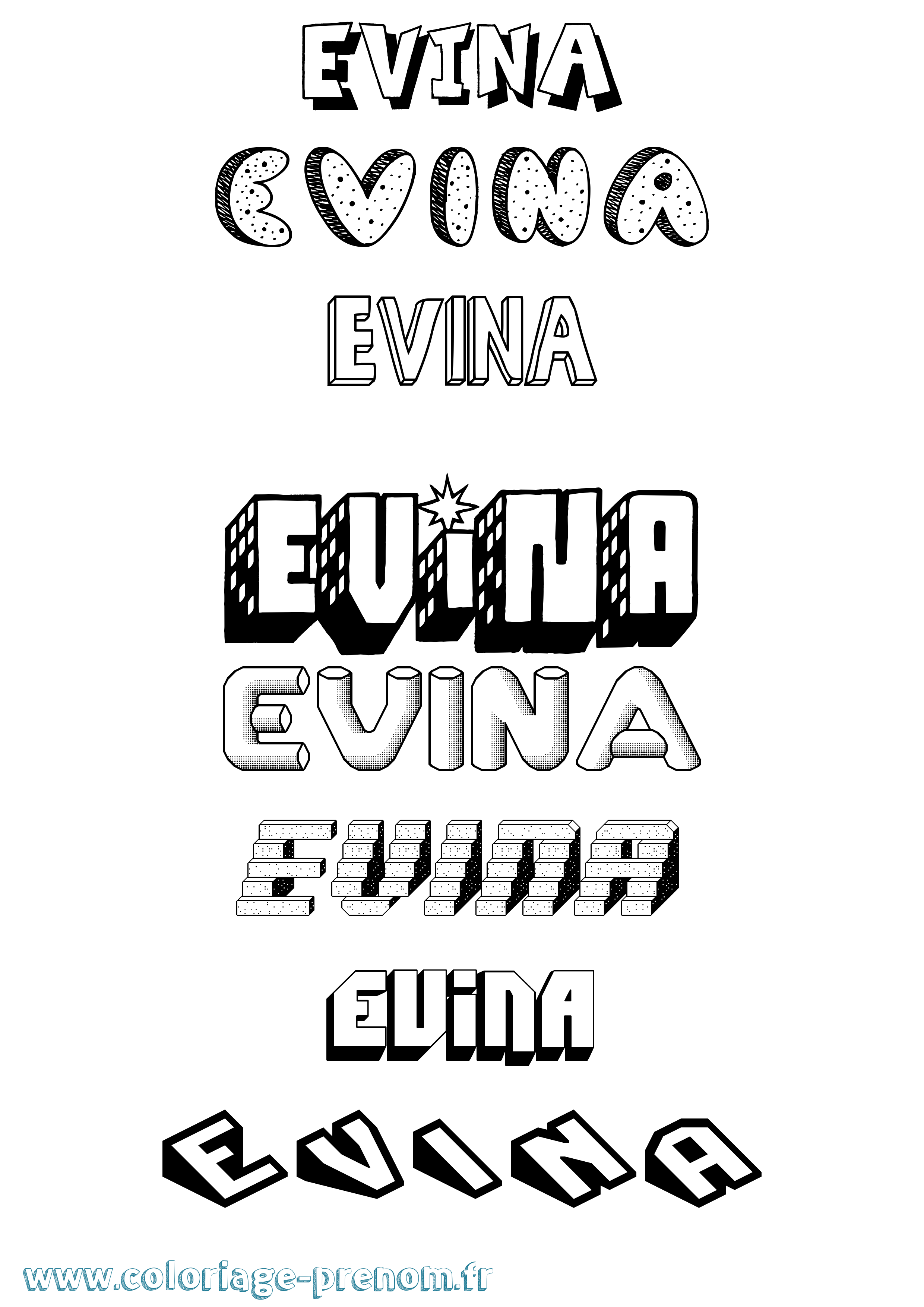 Coloriage Evina Effet 3D Coloriage prénom Evina Effet 3D