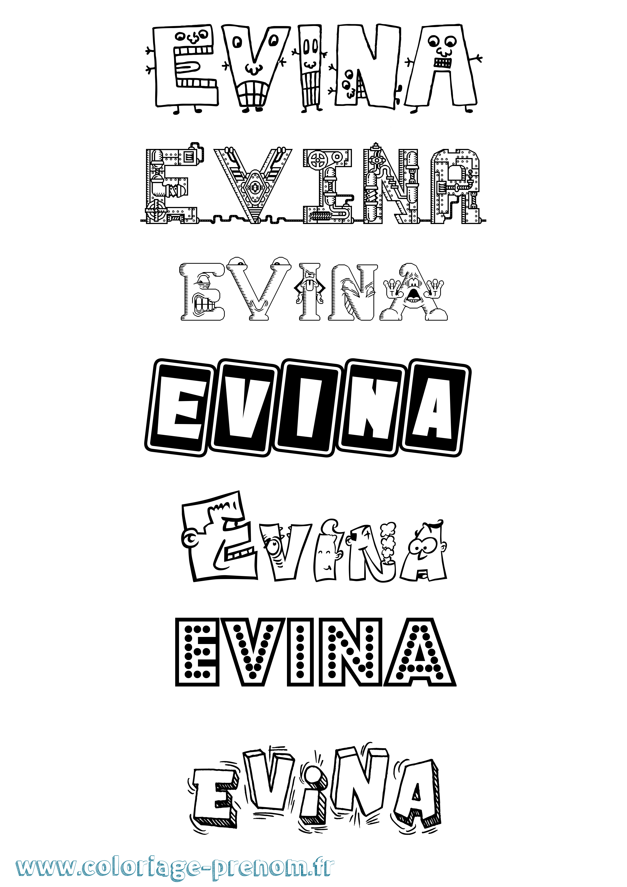 Coloriage Evina Fun Coloriage prénom Evina Fun