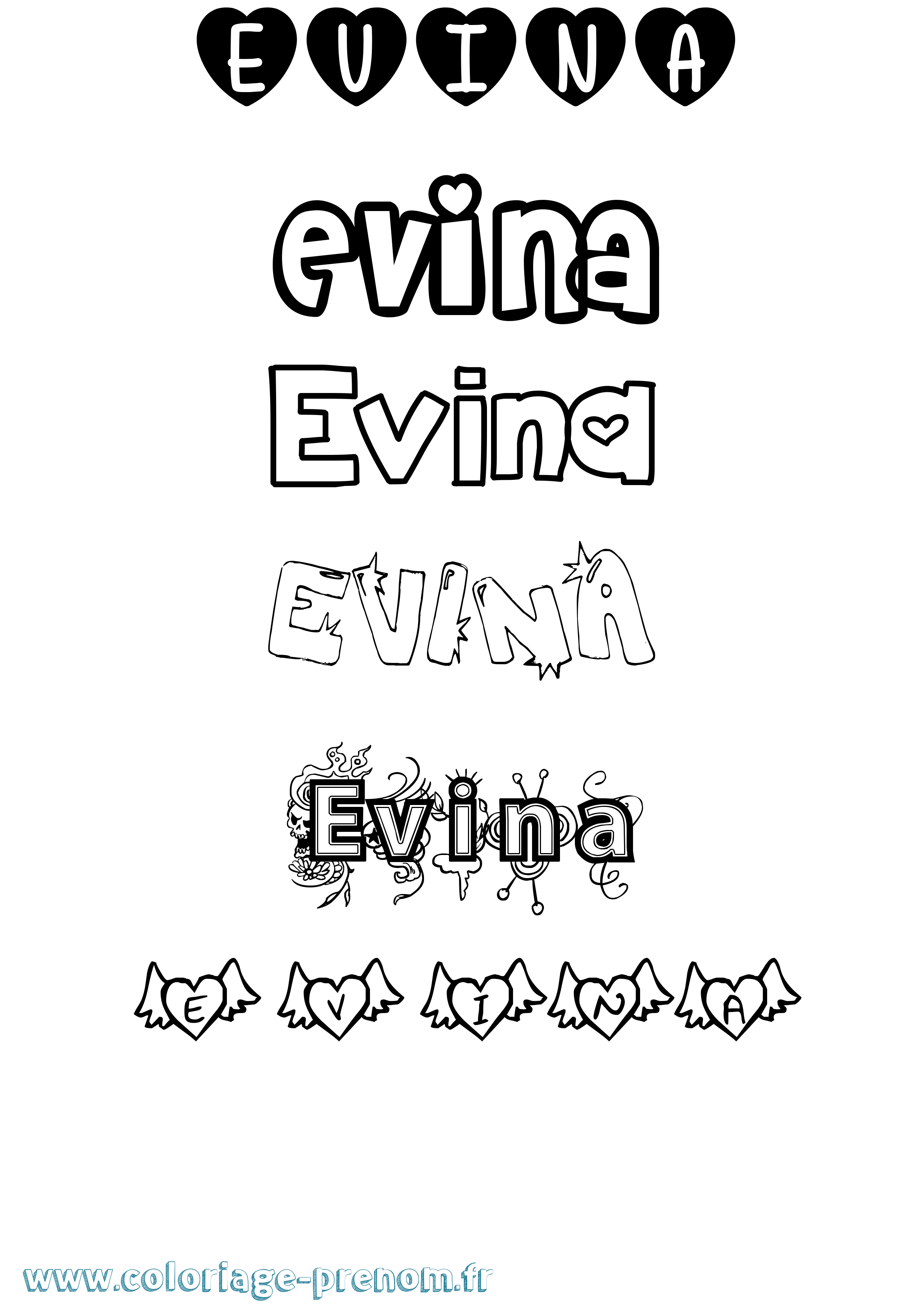 Coloriage Evina Girly Coloriage prénom Evina Girly
