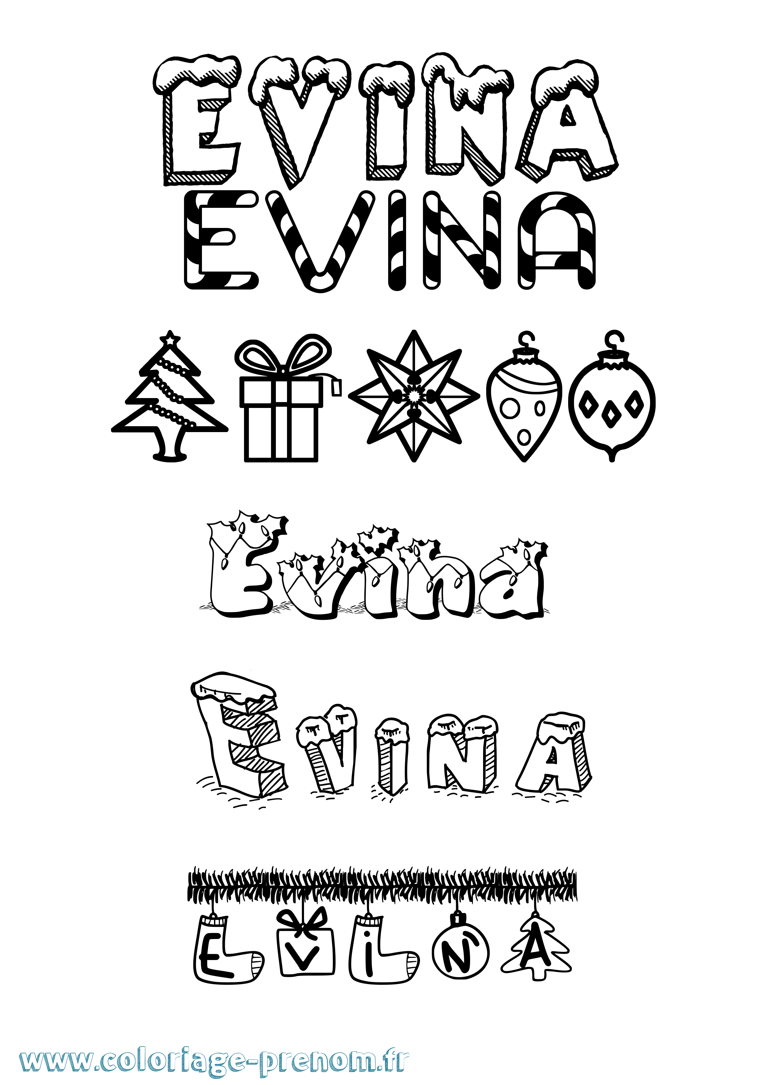 Coloriage Evina Noël Coloriage prénom Evina Noël