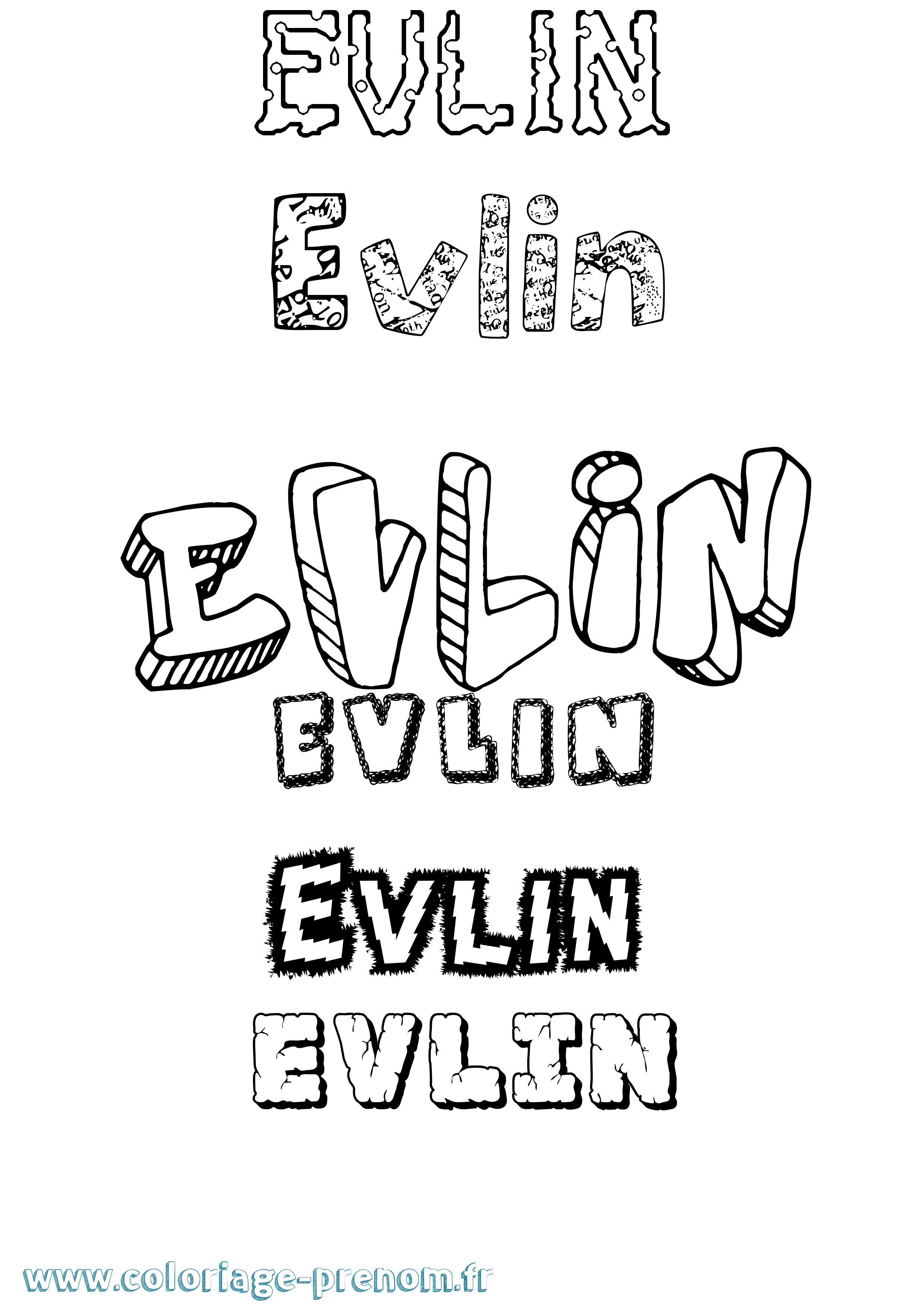Coloriage Evlin Destructuré Coloriage prénom Evlin Destructuré