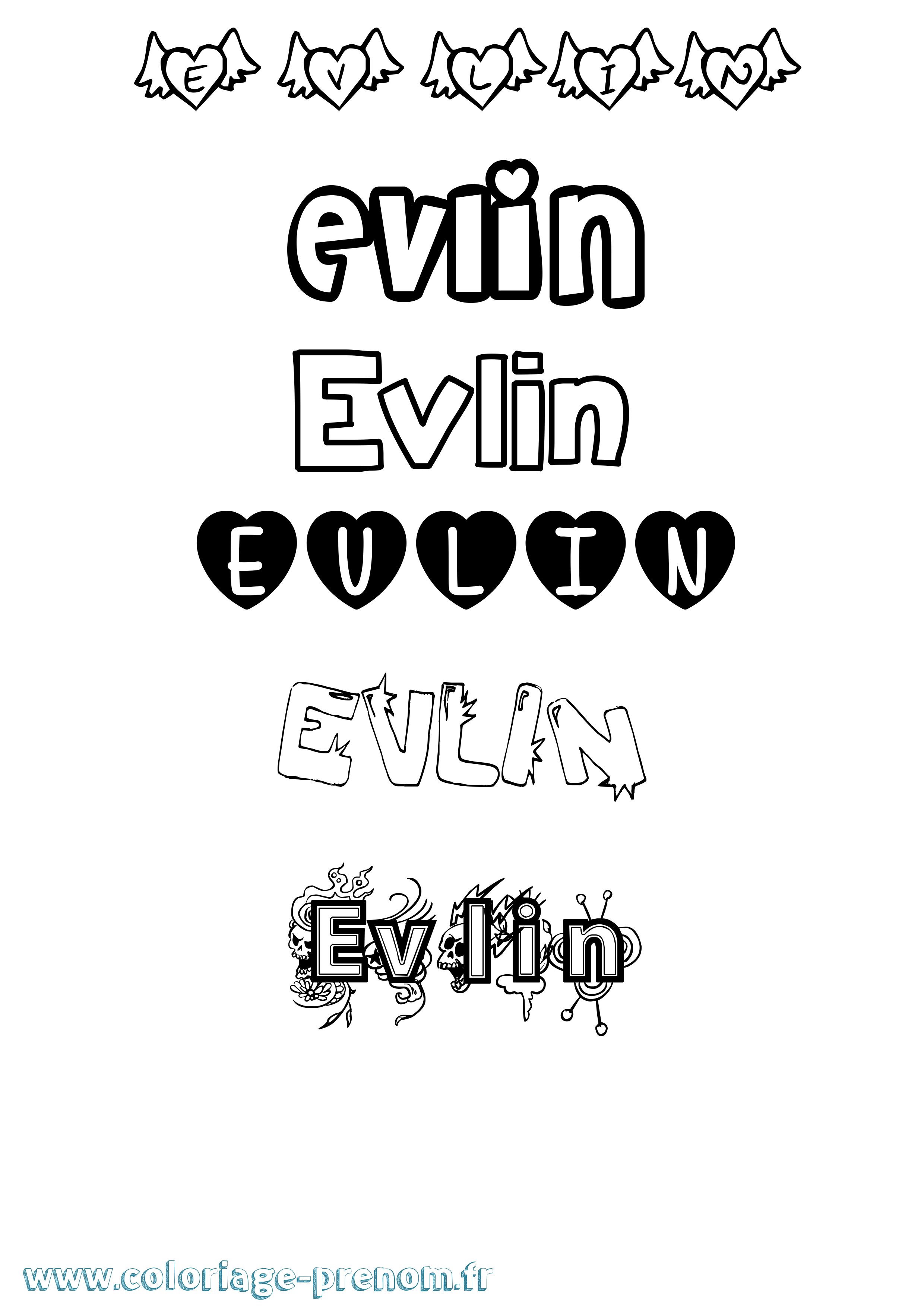 Coloriage Evlin Girly Coloriage prénom Evlin Girly