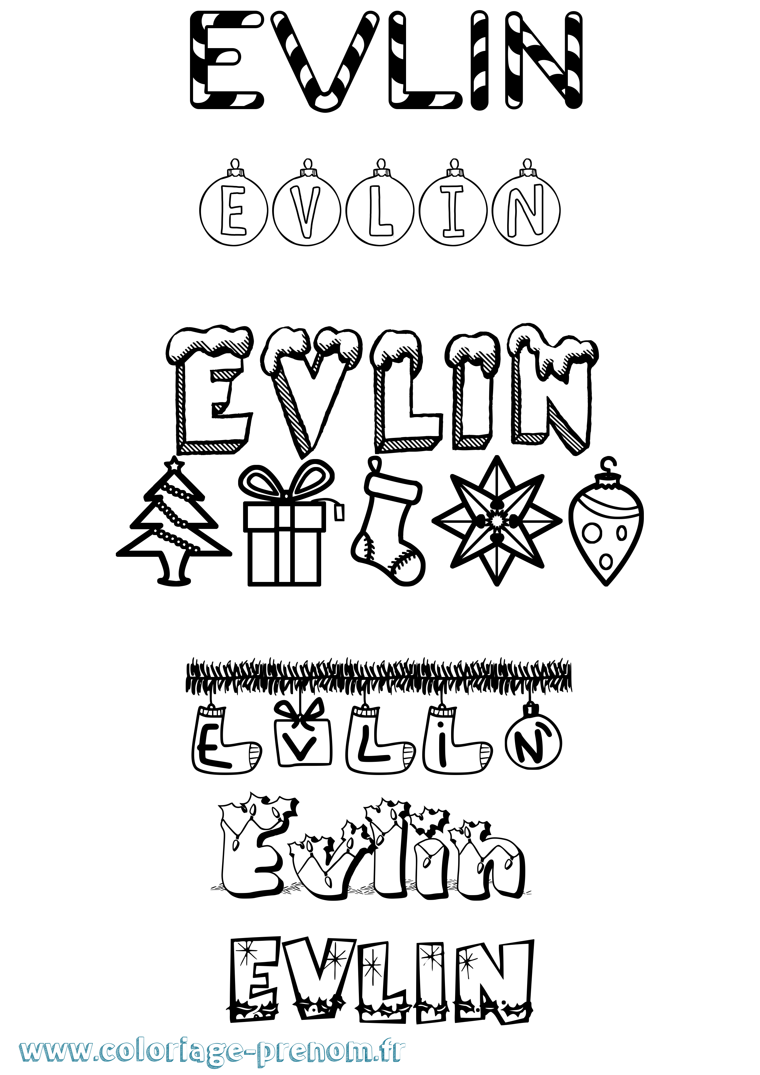 Coloriage Evlin Noël Coloriage prénom Evlin Noël