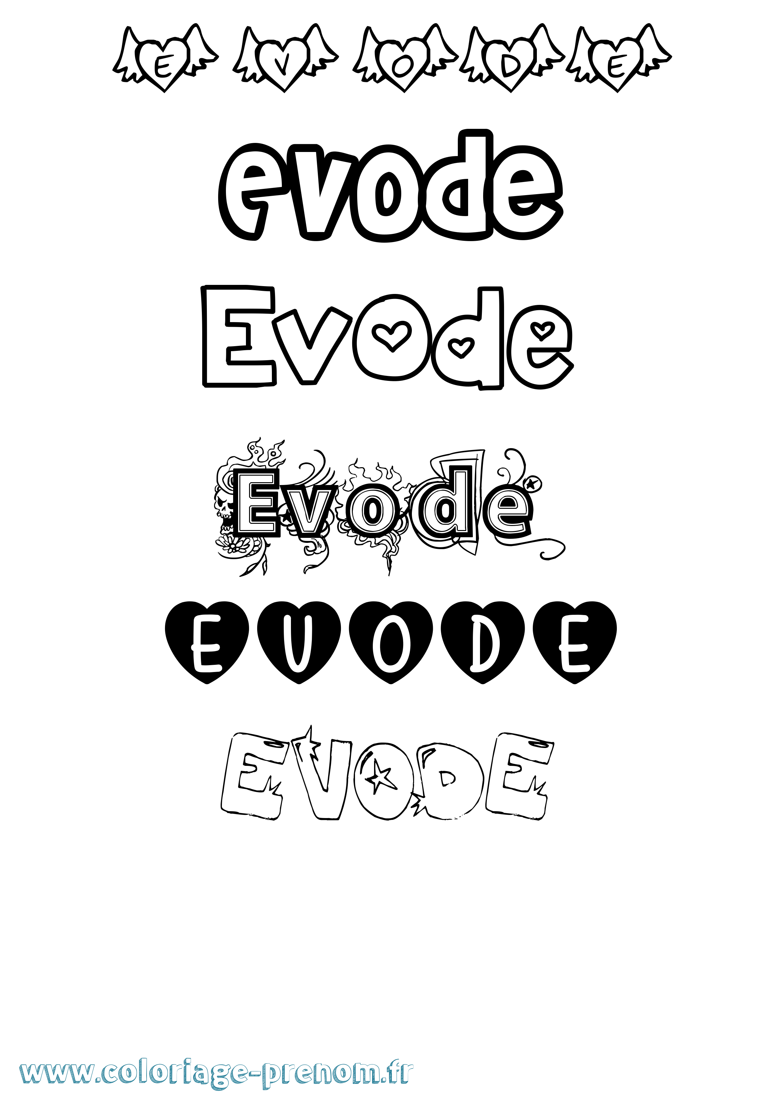Coloriage Evode Girly Coloriage prénom Evode Girly