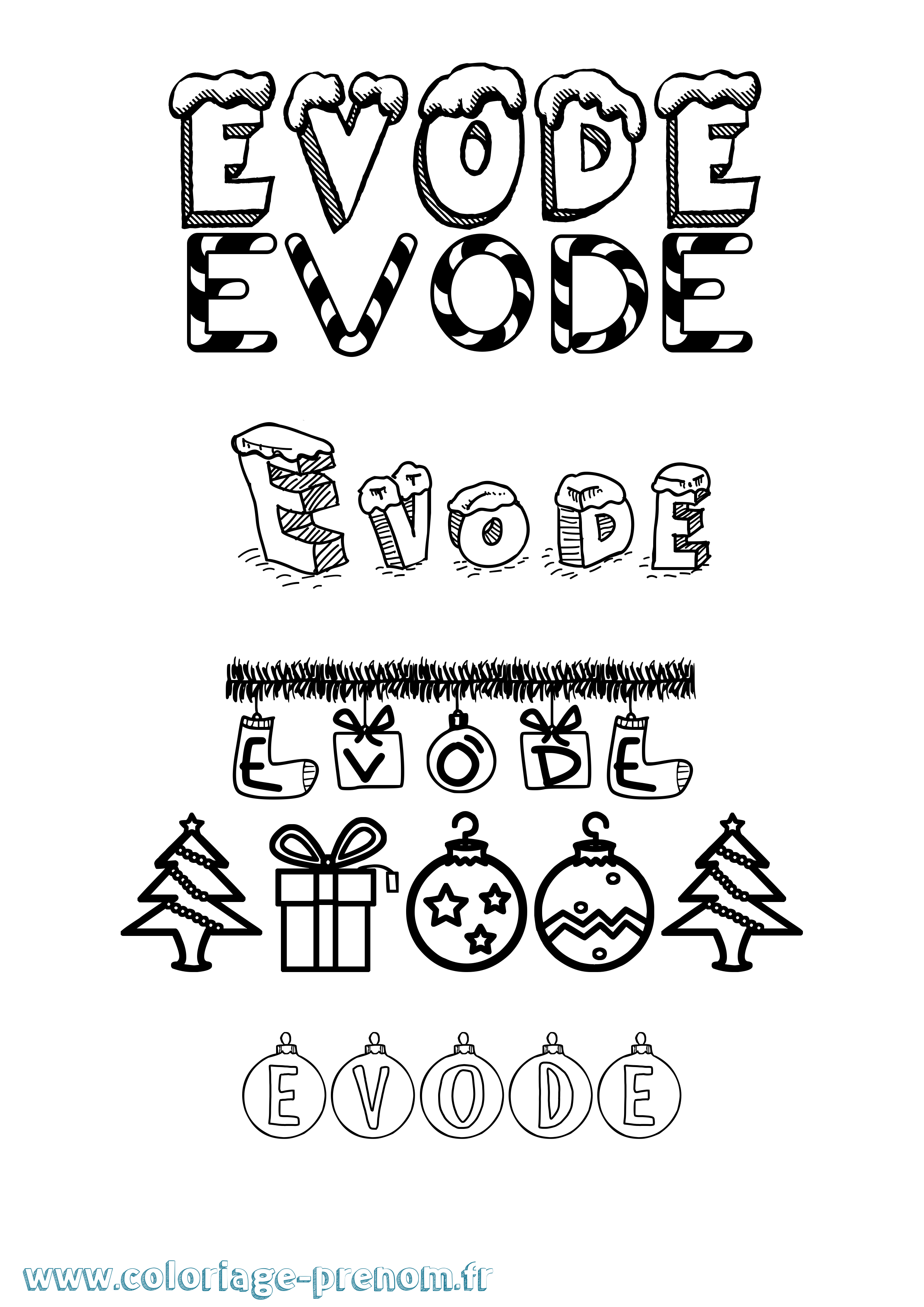 Coloriage Evode Noël Coloriage prénom Evode Noël