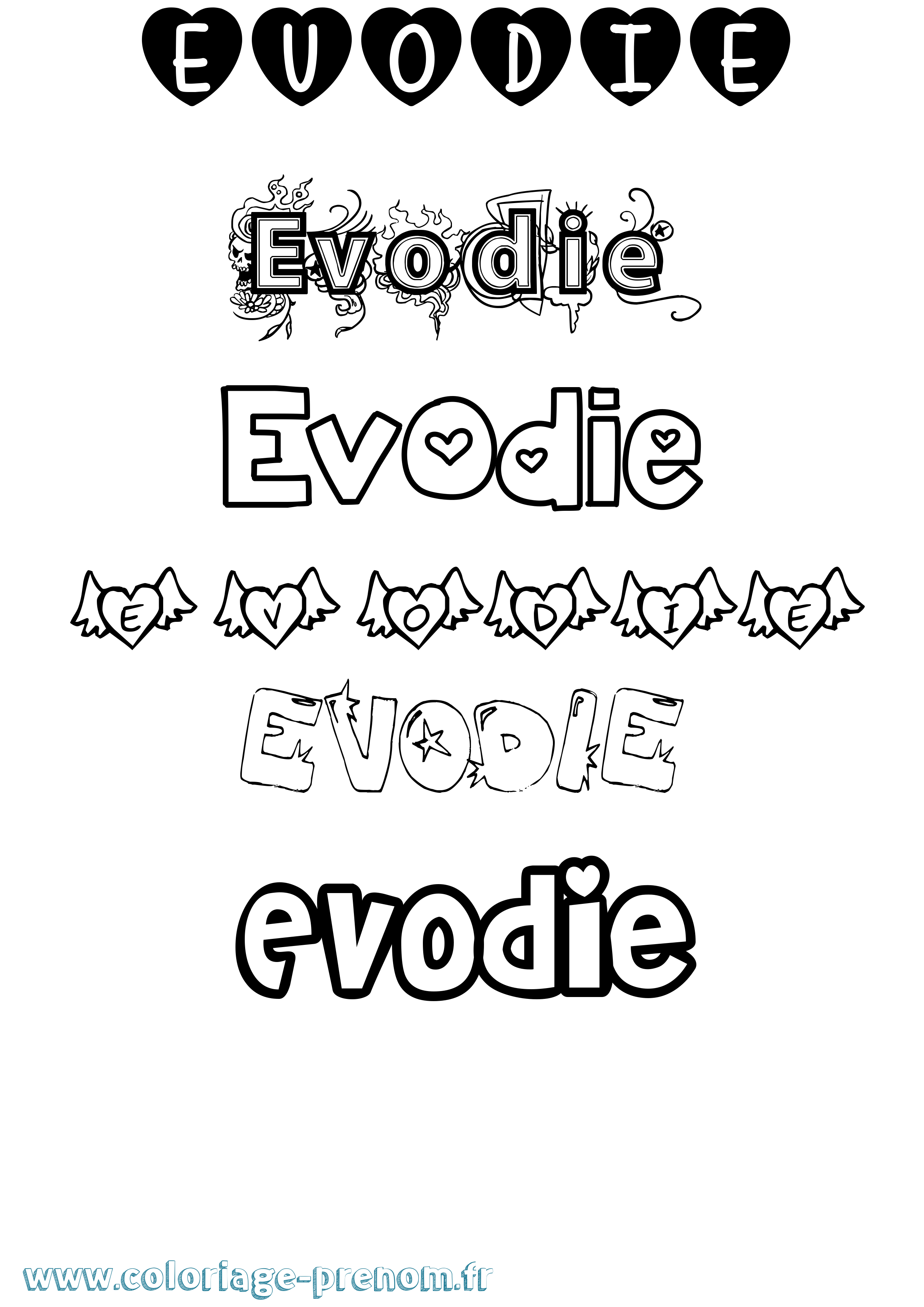 Coloriage Evodie Girly Coloriage prénom Evodie Girly