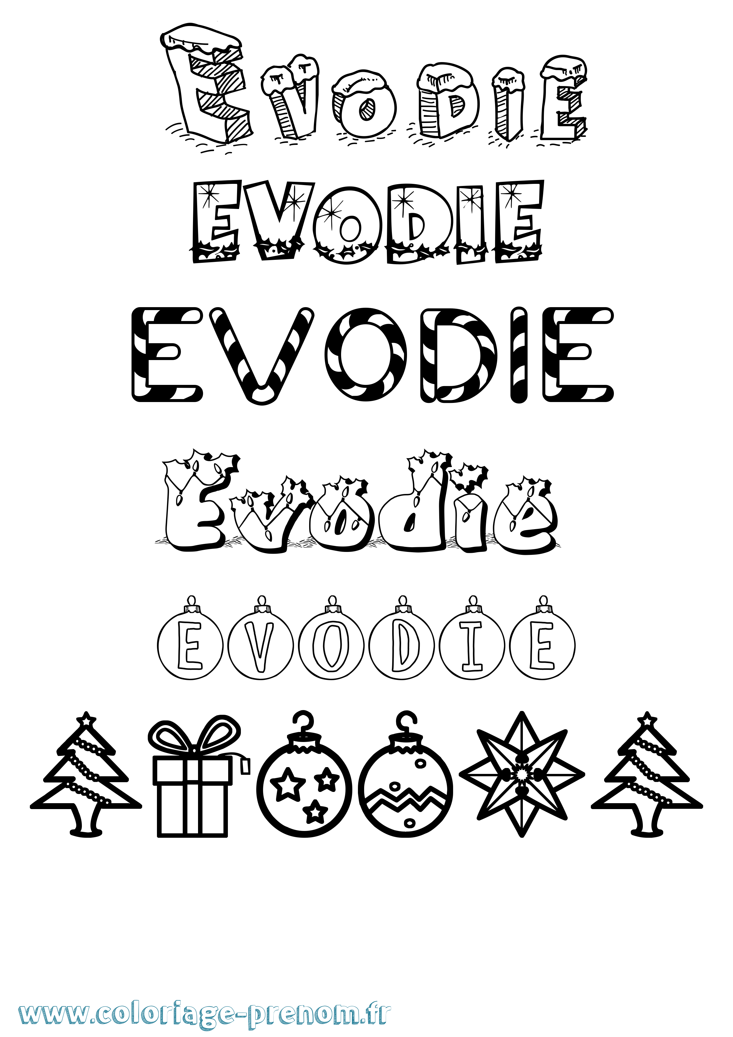 Coloriage Evodie Noël Coloriage prénom Evodie Noël