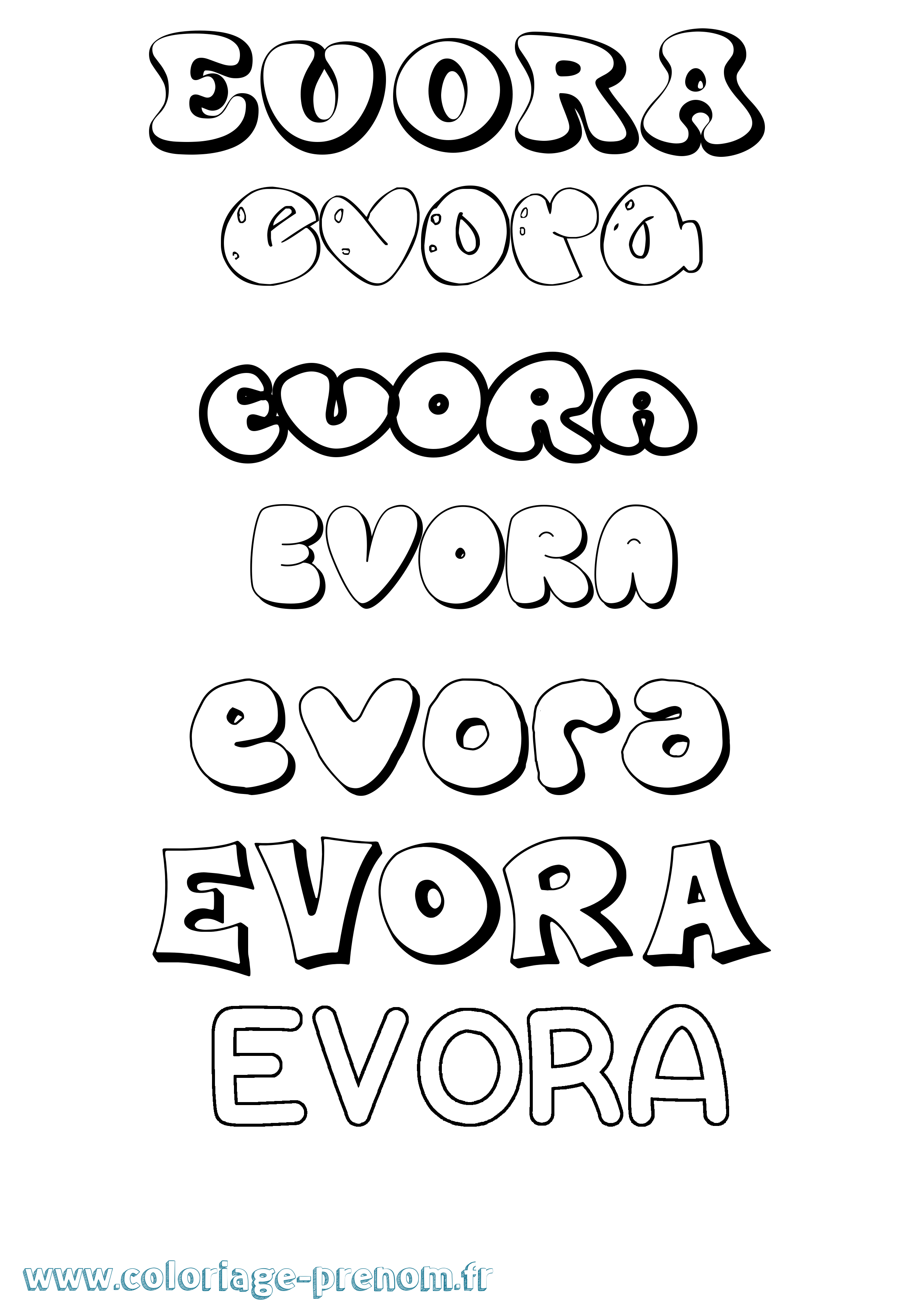 Coloriage Evora Bubble Coloriage prénom Evora Bubble